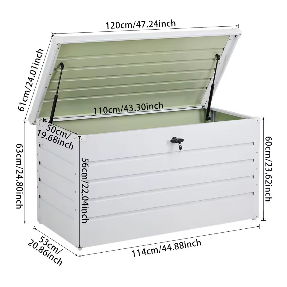 Large Galvanised Steel Garden Storage Box – Weatherproof Outdoor Tool Cabinet with Lock