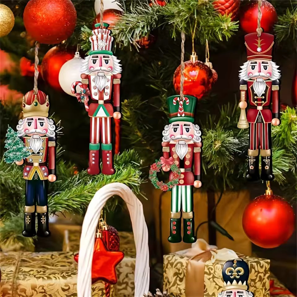 Set of 12 Wooden Nutcracker Soldier Christmas Baubles