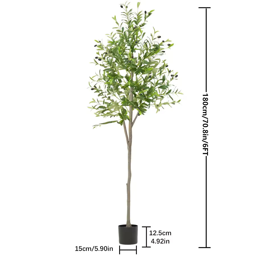 180cm Artificial Olive Tree with Pot – Tall Faux Plant with Fruit for Home & Office Decoration