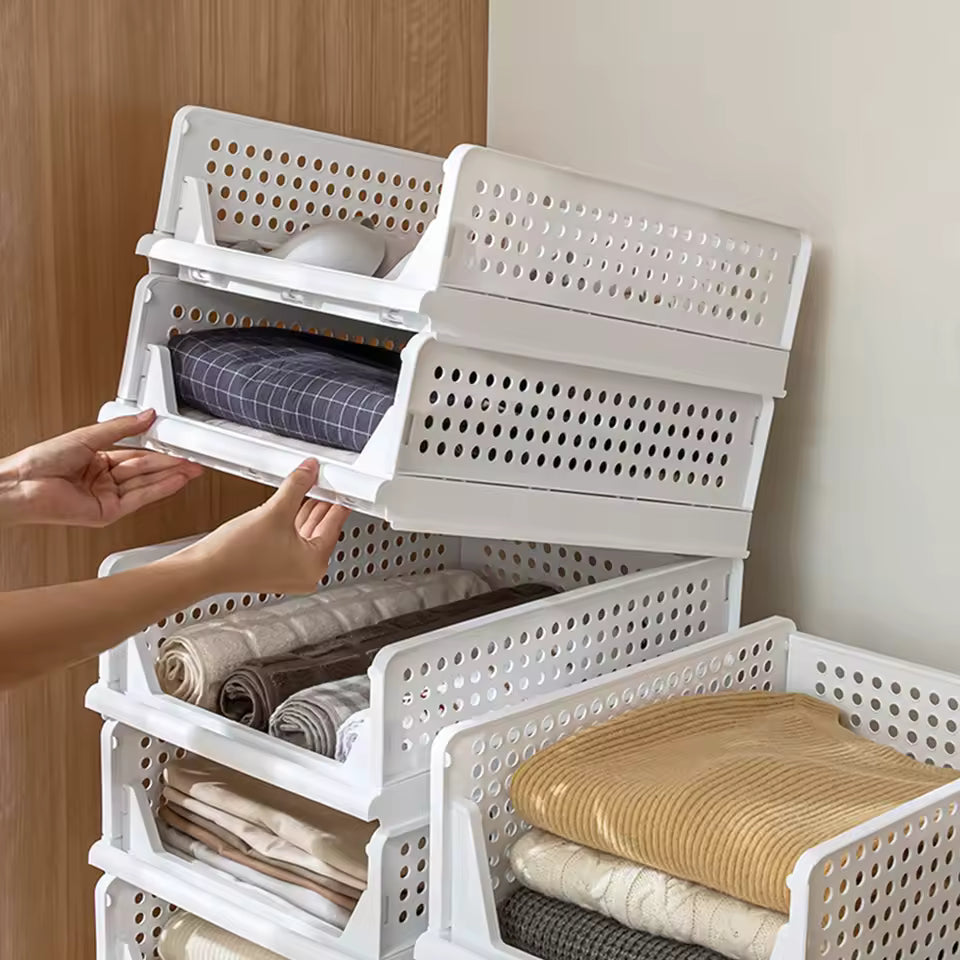Foldable Stackable Drawer Storage Basket – Plastic Wardrobe Organiser (3 Sizes) | 3 for 2 Mix & Match