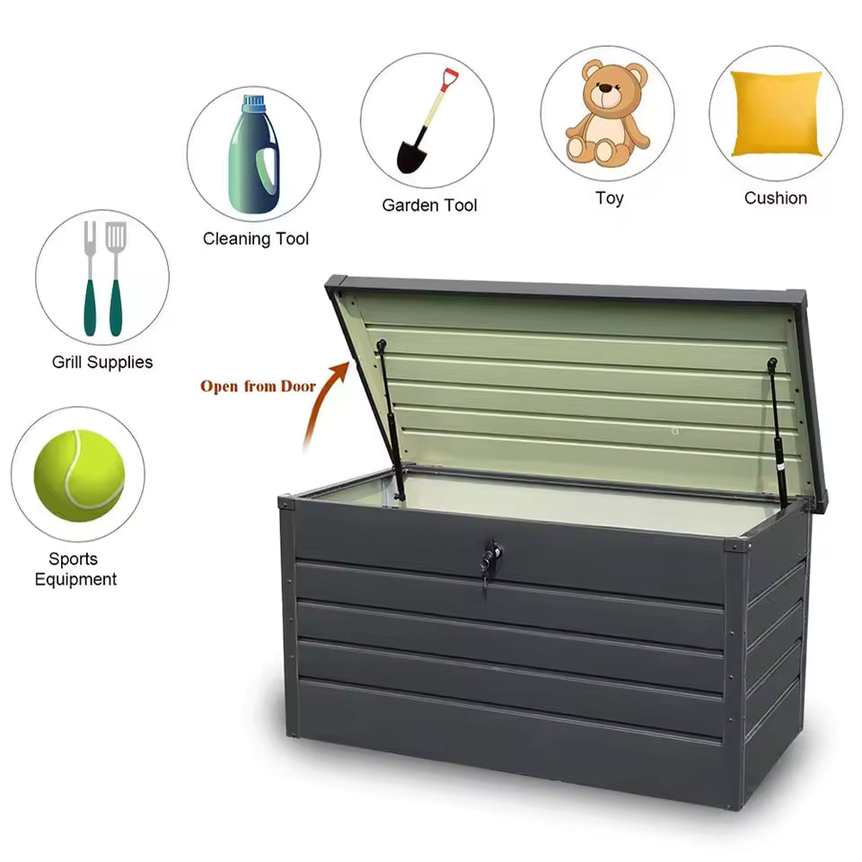 Large Galvanised Steel Garden Storage Box – Weatherproof Outdoor Tool Cabinet with Lock