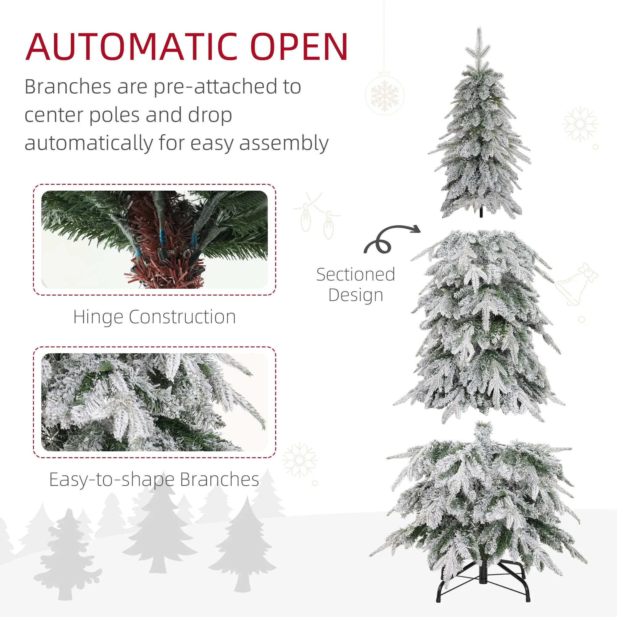 6ft Snow-Covered Pencil Christmas Tree – Unlit Artificial Tree with 600 Tips & Metal Stand