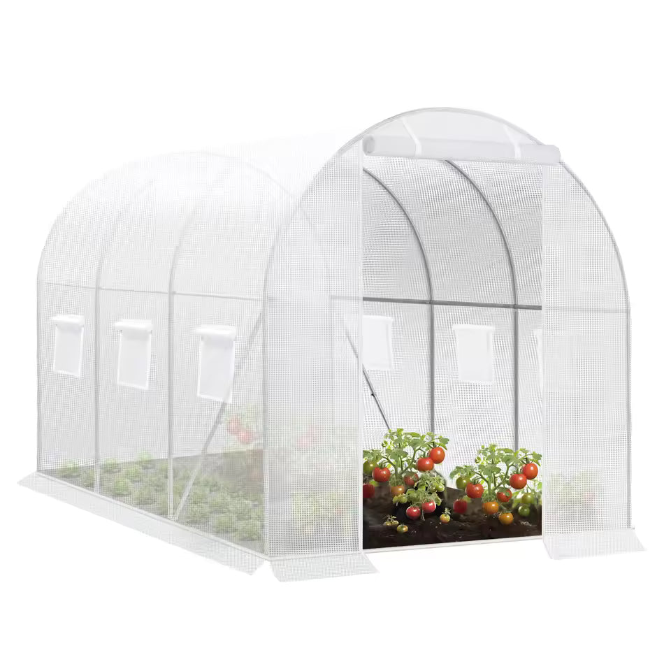300×200×200cm Polytunnel Greenhouse – Winterproof Foil Greenhouse with Steel Frame, Door & 6 Windows