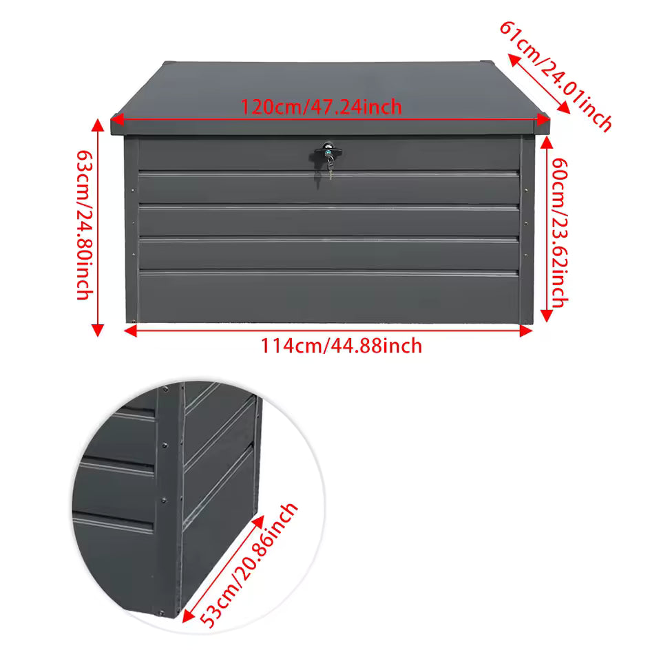 Large Galvanised Steel Garden Storage Box – Weatherproof Outdoor Tool Cabinet with Lock