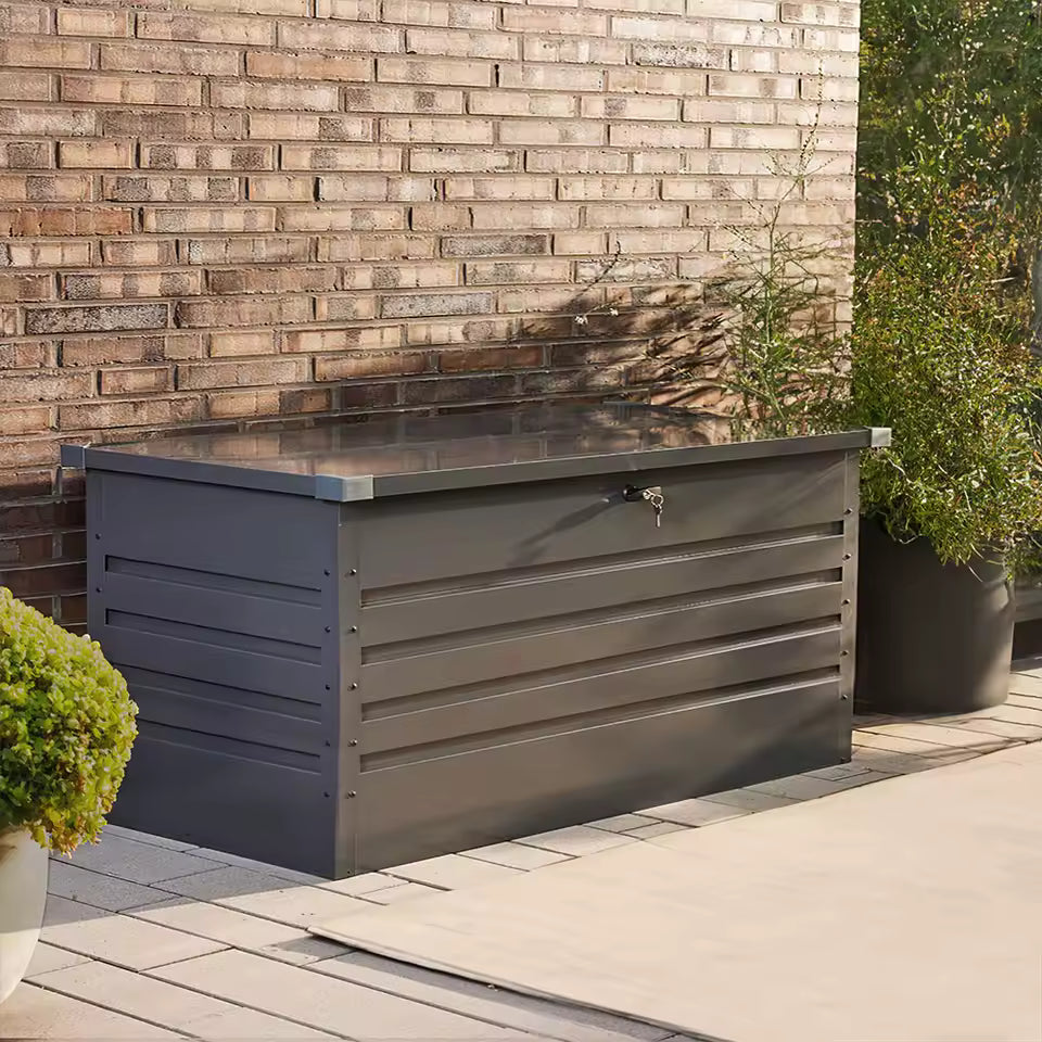 Large Galvanised Steel Garden Storage Box – Weatherproof Outdoor Tool Cabinet with Lock