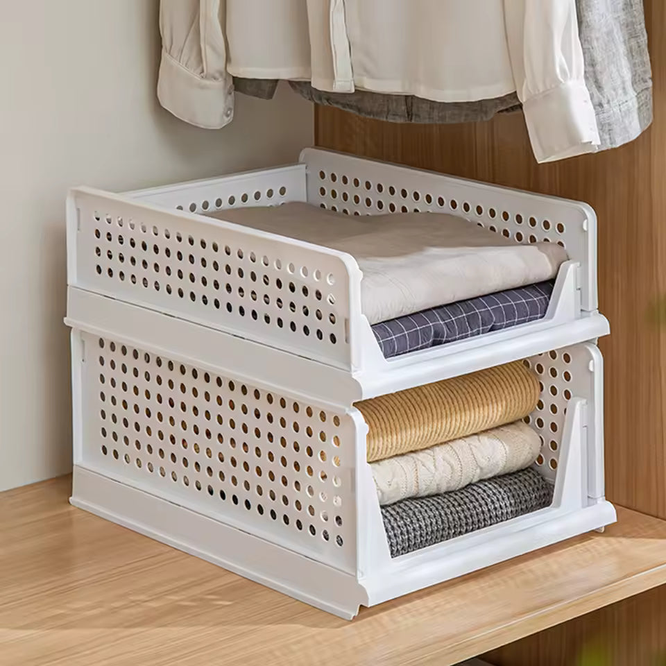 Foldable Stackable Drawer Storage Basket – Plastic Wardrobe Organiser (3 Sizes) | 3 for 2 Mix & Match