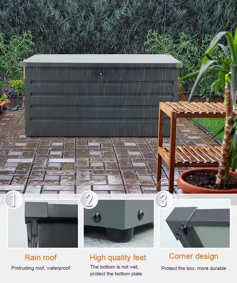 Large Galvanised Steel Garden Storage Box – Weatherproof Outdoor Tool Cabinet with Lock