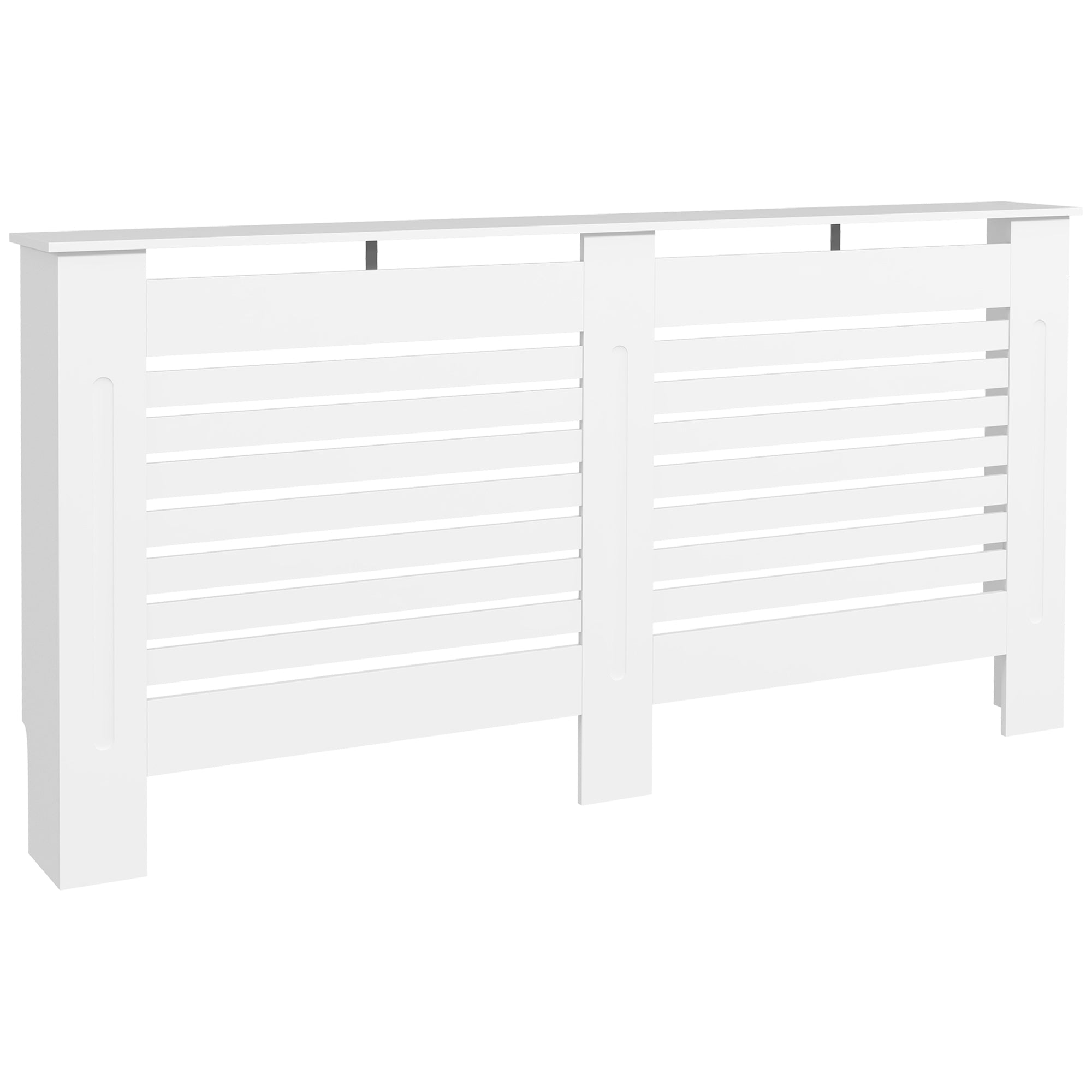 Radiator Cover Cabinet with Top Shelf – Modern MDF White Painted Heater Cover with Horizontal Slats, 152 x 19 x 81 cm
