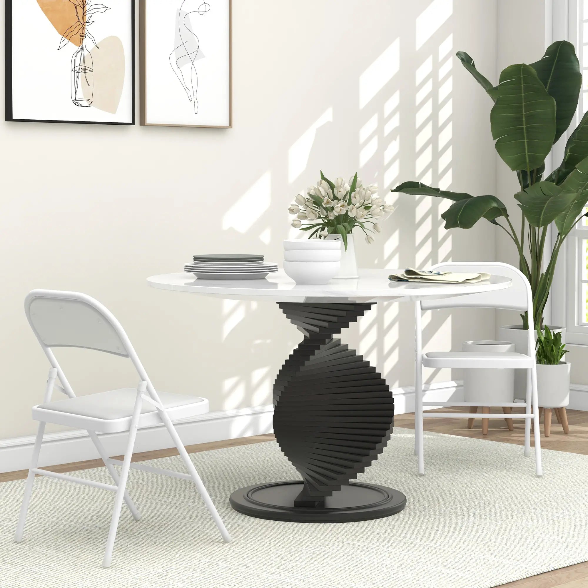 Set of 2 Cushioned Folding Chairs – White Foldable Steel Frame Chairs with Padded Seat & Back