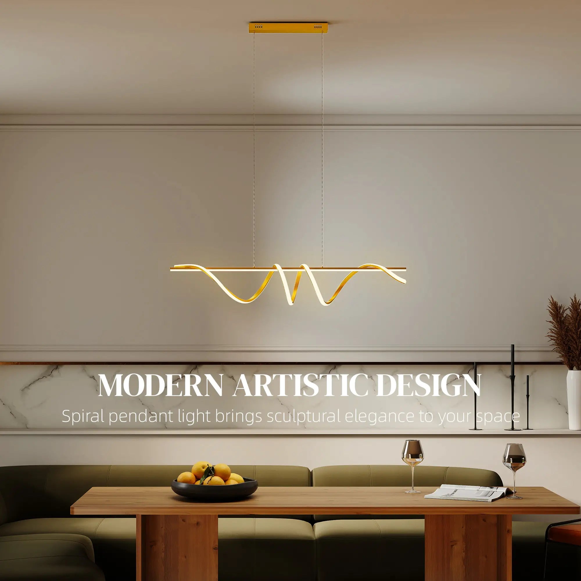 Modern LED Pendant Light with 3 Colour Temperatures – Gold Tone, Adjustable Height, 45W, 3500 Lumens, 120 cm