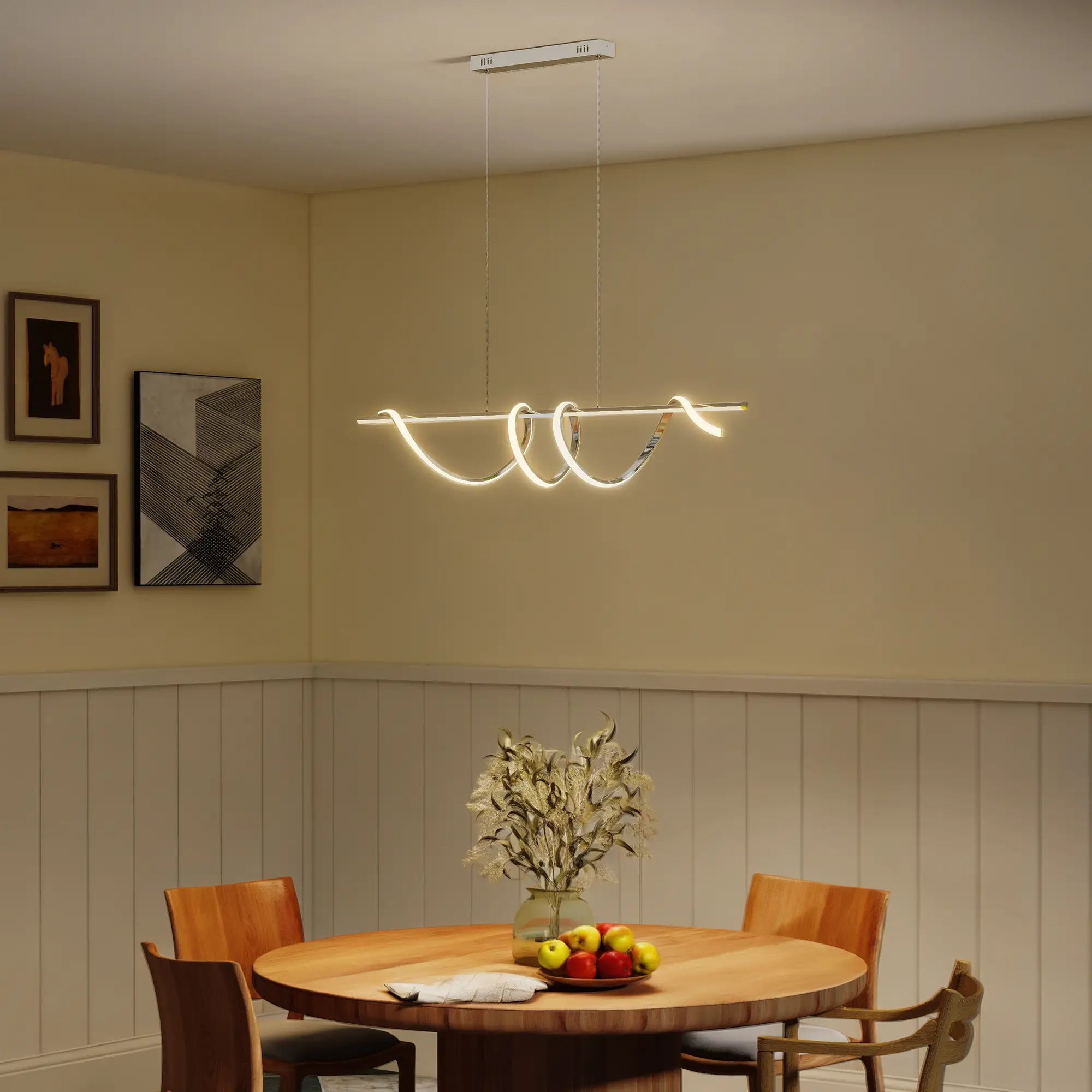 Modern LED Pendant Light with 3 Colour Temperatures – Silver, Adjustable Height, 45W, 3500 Lumens, 120 cm