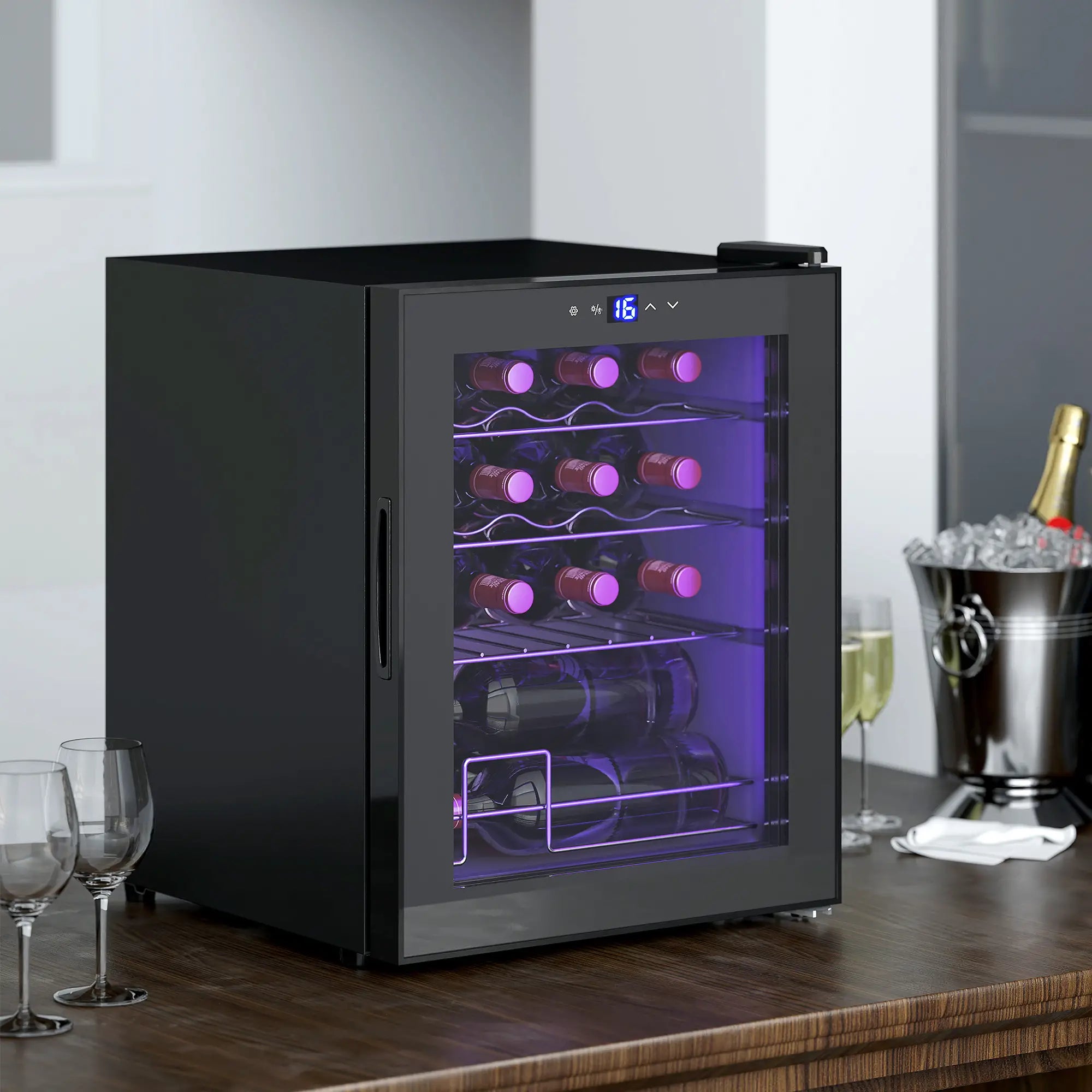 16-Bottle Wine Cooler Fridge 42L – Freestanding Wine Chiller with Touch Control & Adjustable Temperature, Black