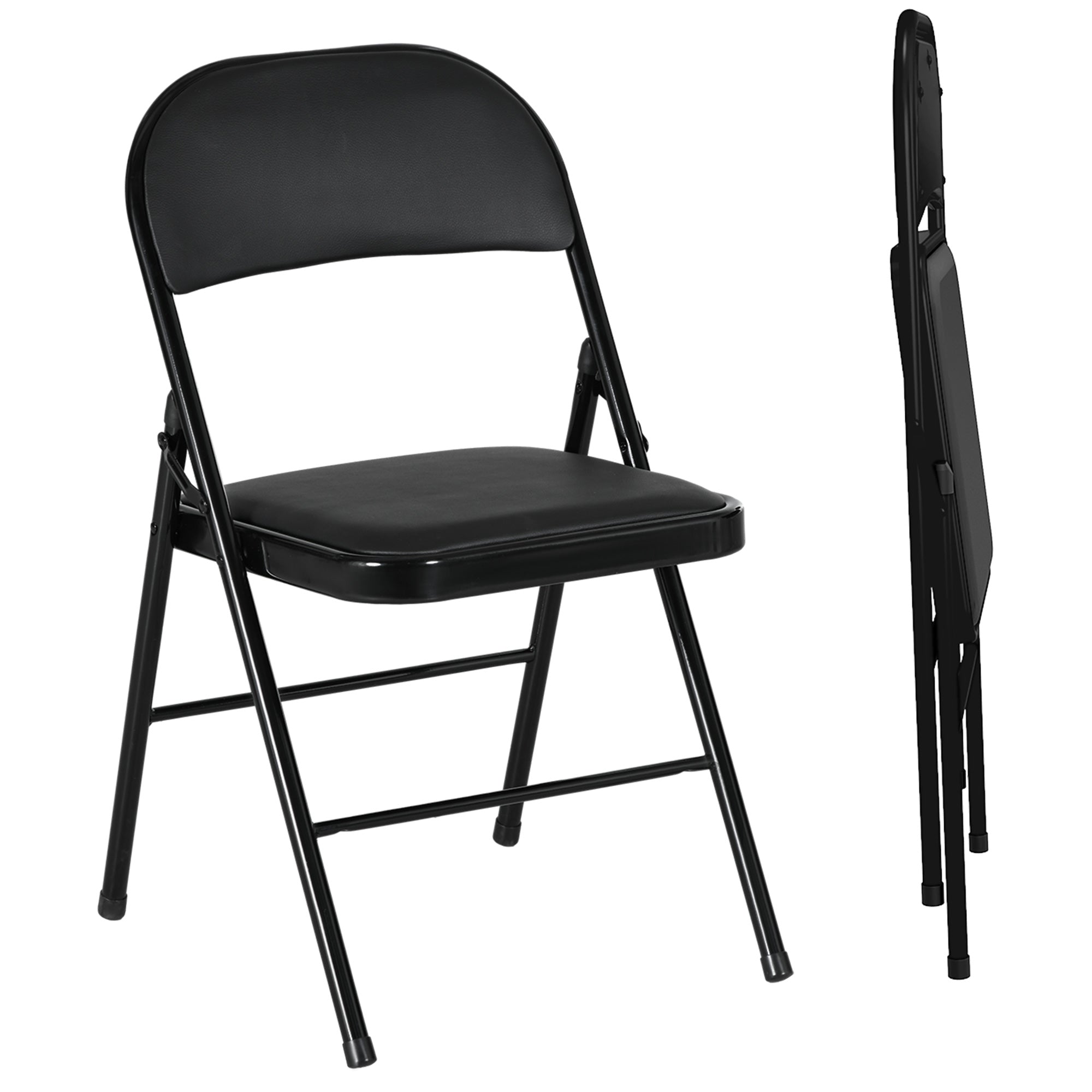 Set of 2 Cushioned Folding Chairs – Black Foldable Steel Frame Chairs with Padded Seat & Back
