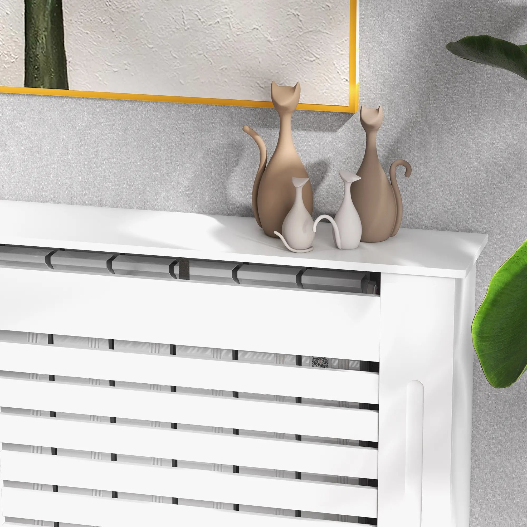 Radiator Cover Cabinet with Top Shelf – Modern MDF White Painted Heater Cover with Horizontal Slats, 152 x 19 x 81 cm