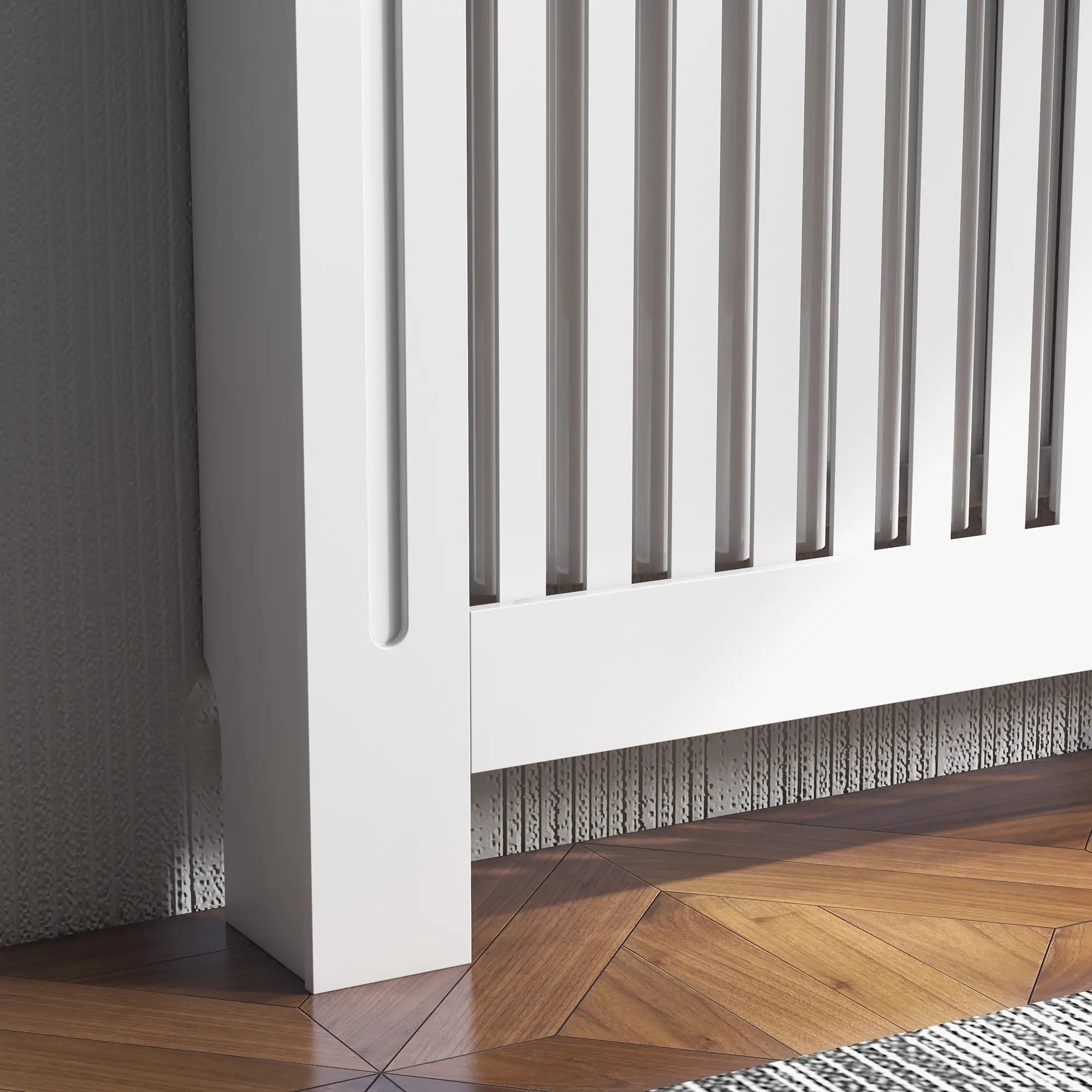 Slatted Radiator Cover Cabinet with Top Shelf – MDF Painted Heater Cover with Vented Grill, White, 112 x 19 x 81 cm