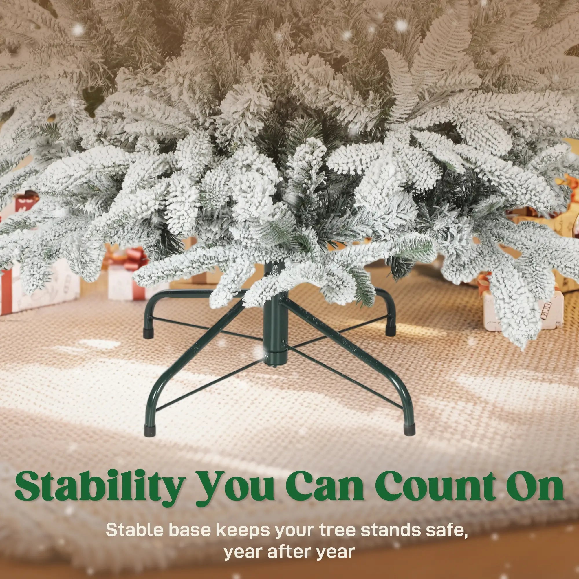 5ft Snow Flocked Artificial Christmas Tree – 717 Tips Full Xmas Tree with Auto-Open Hinges & Metal Stand