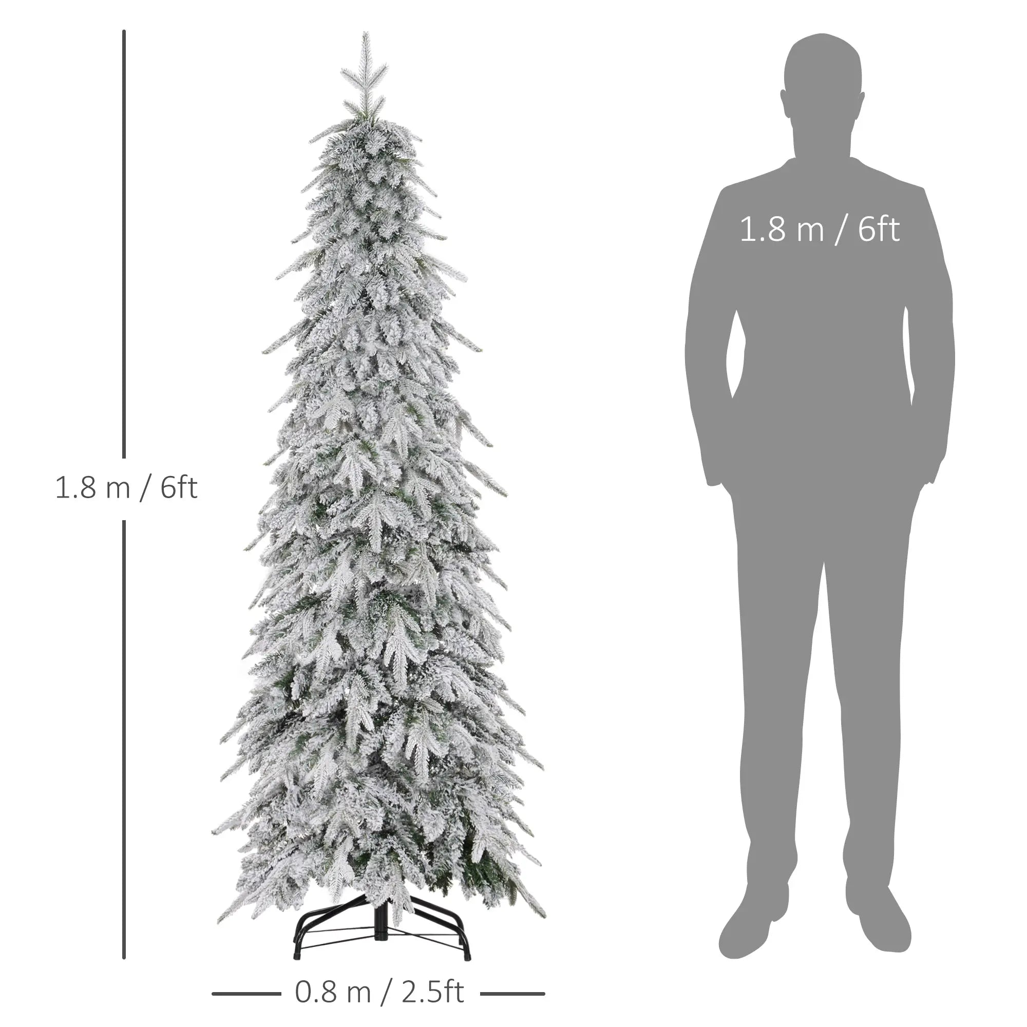6ft Snow-Covered Pencil Christmas Tree – Unlit Artificial Tree with 600 Tips & Metal Stand