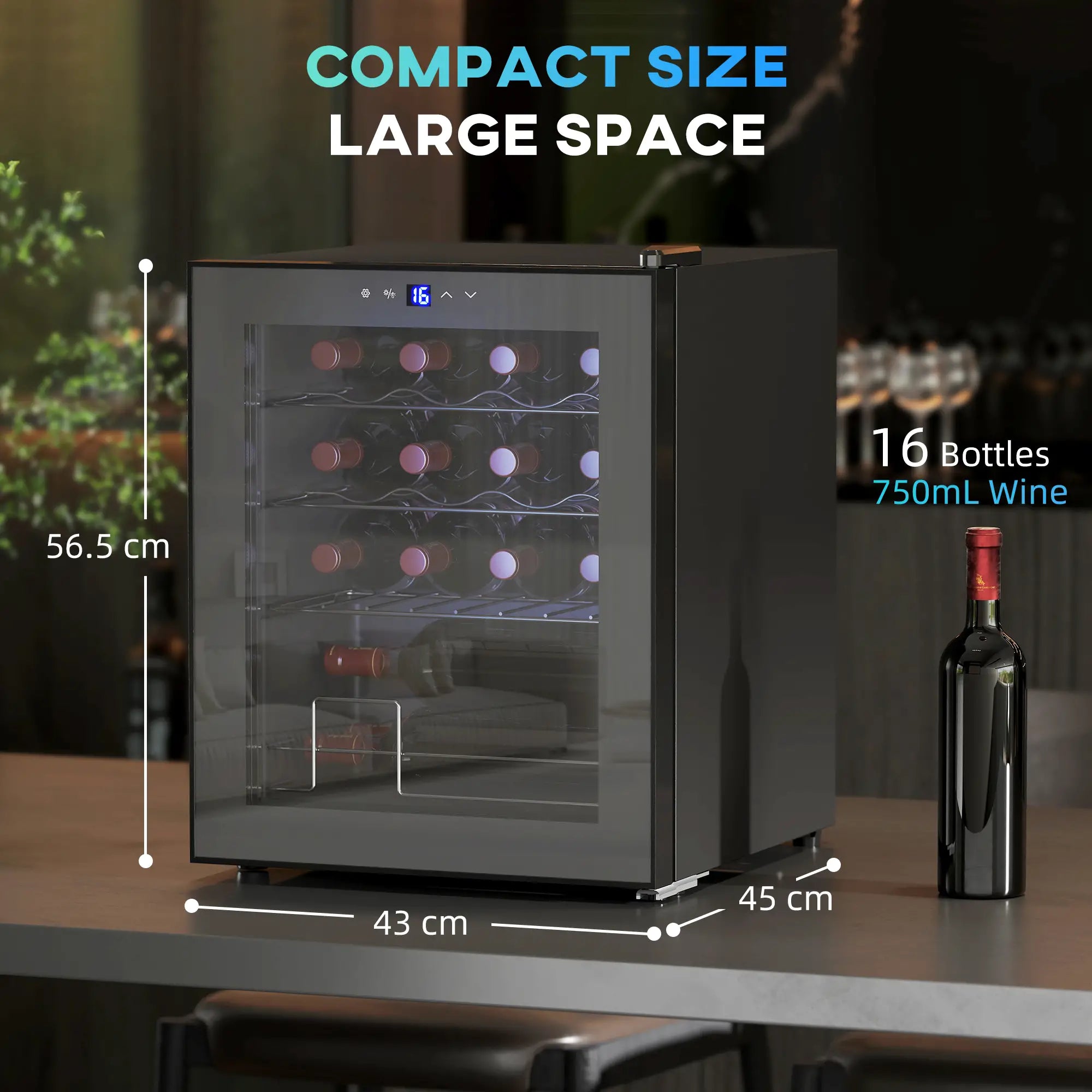 16-Bottle Wine Cooler Fridge 42L – Freestanding Wine Chiller with Touch Control & Adjustable Temperature, Black