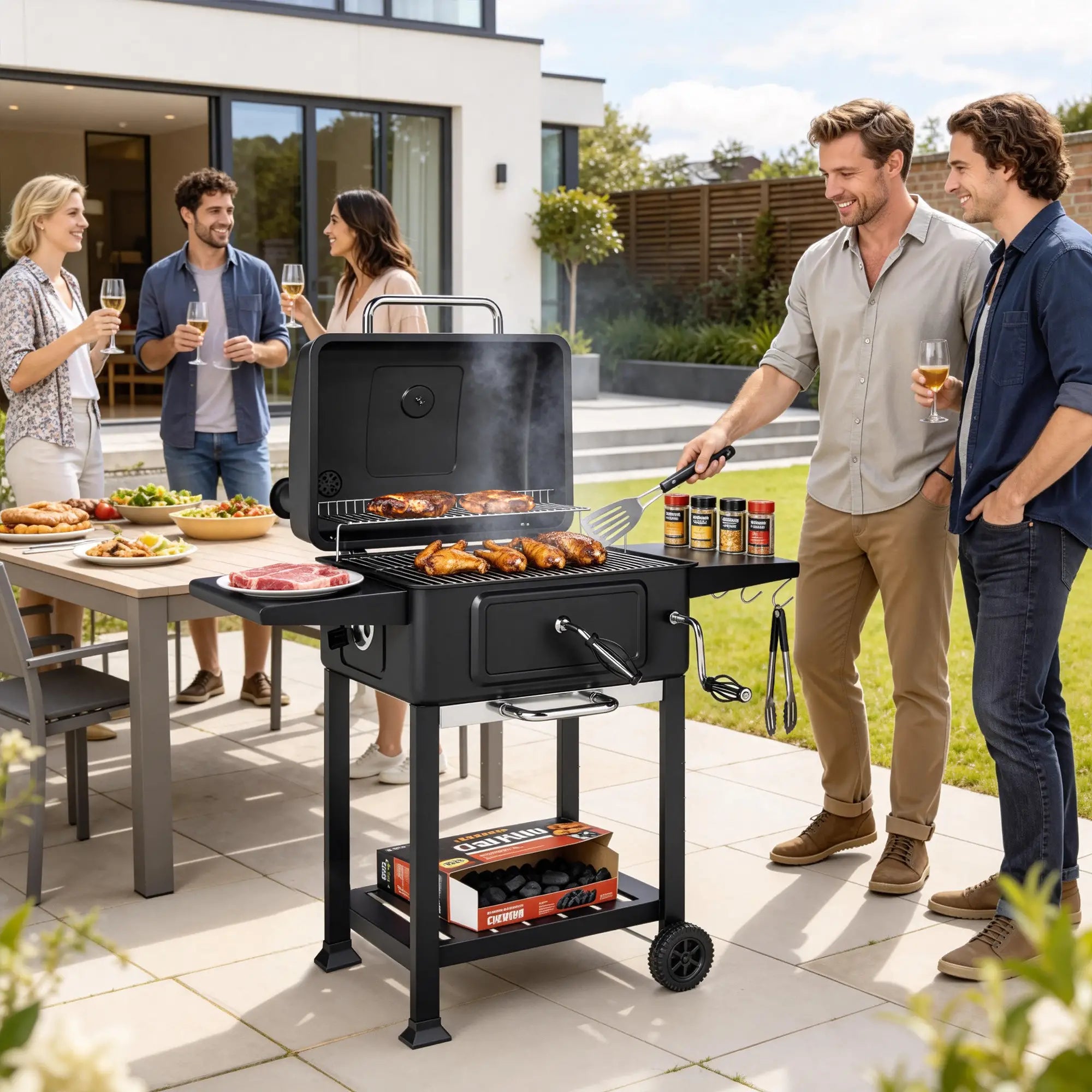 Charcoal BBQ Grill with Adjustable Charcoal Pan