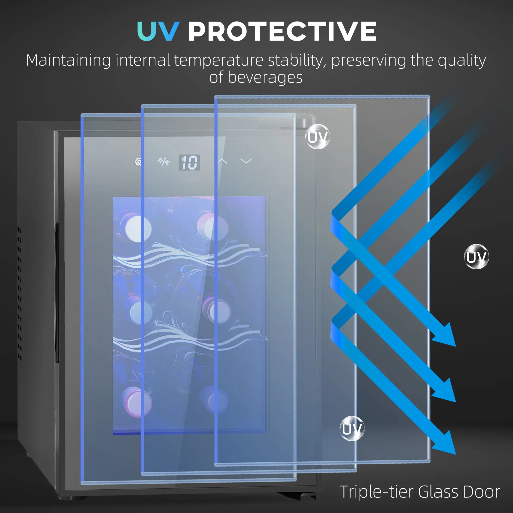 6-Bottle Countertop Wine Fridge – 8–18°C Touch Control Wine Cooler with UV Glass Door & Low Noise Operation, Black