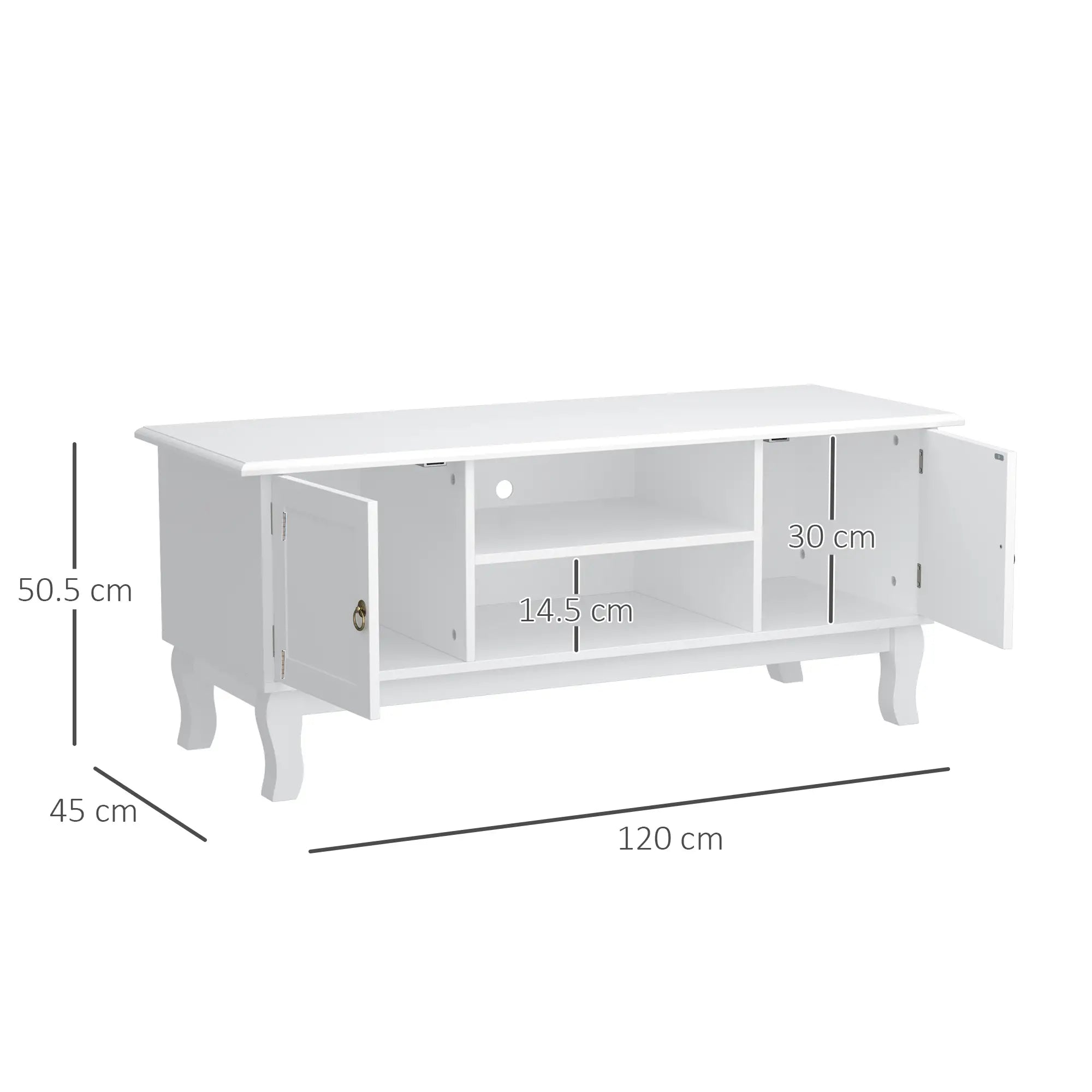 White TV Unit for TVs up to 55" – Modern TV Cabinet with 2 Doors, Open Shelves & Cable Management, 120cm Entertainment Unit