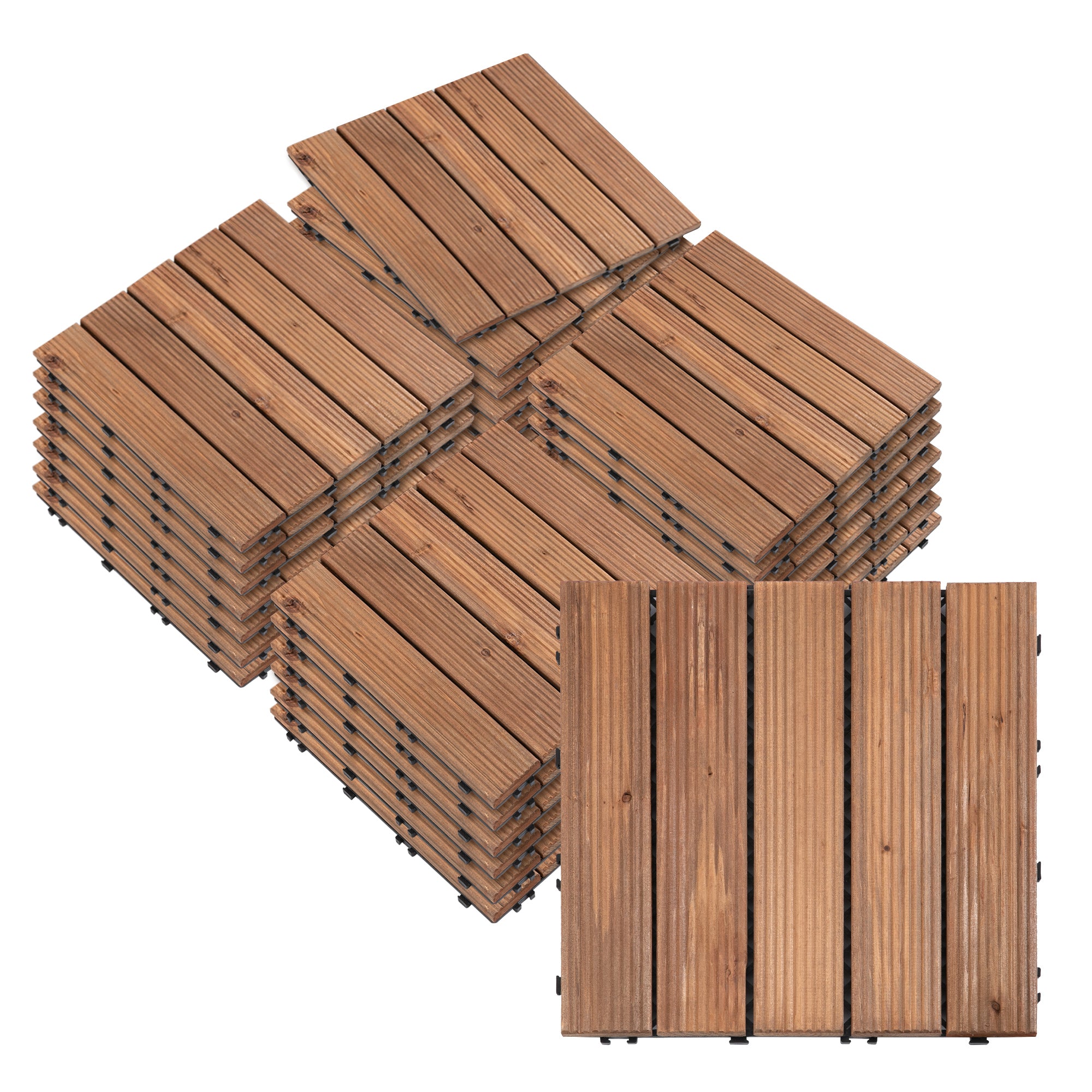 27 Pcs Solid Wood Interlocking Decking Tiles