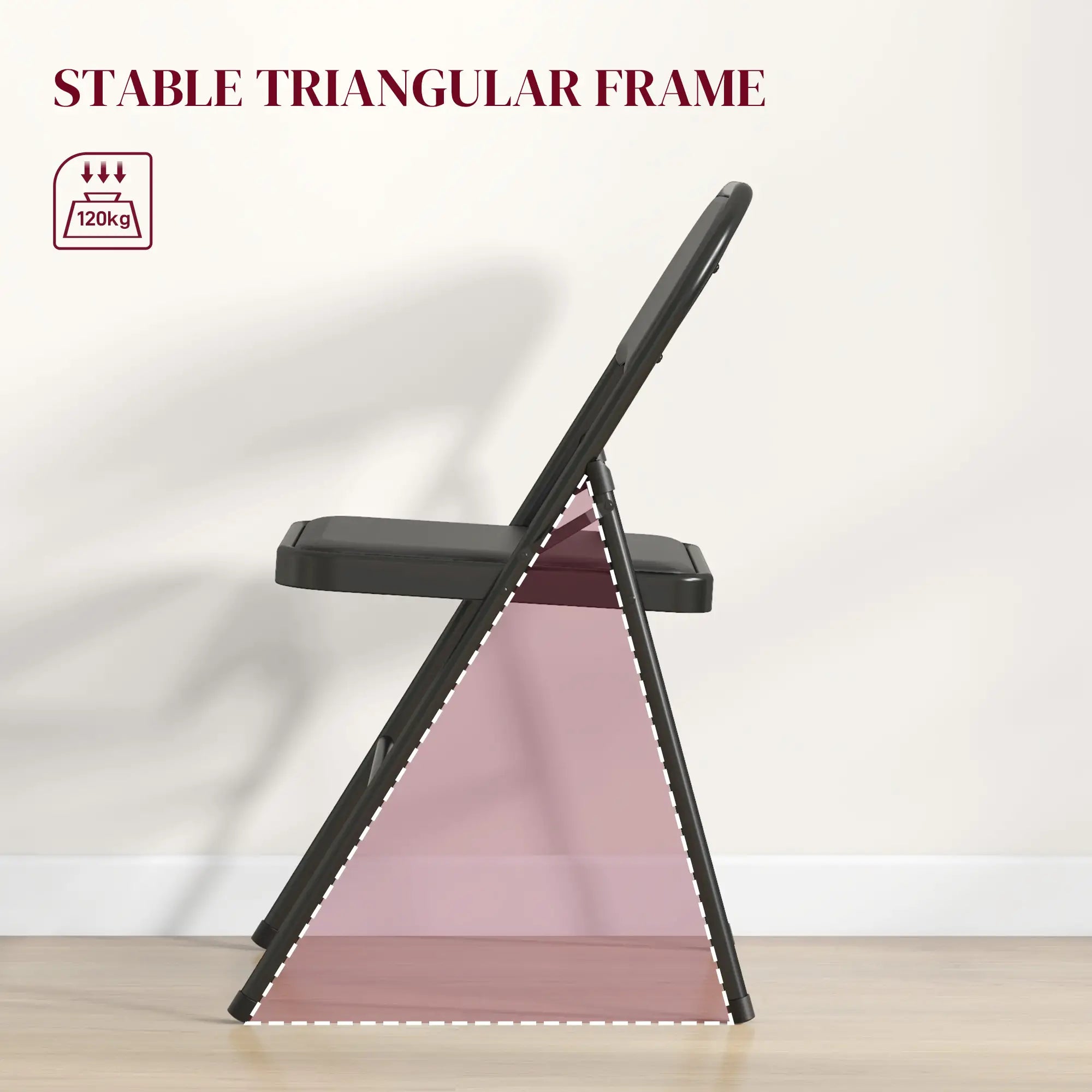 Set of 2 Cushioned Folding Chairs – Black Foldable Steel Frame Chairs with Padded Seat & Back