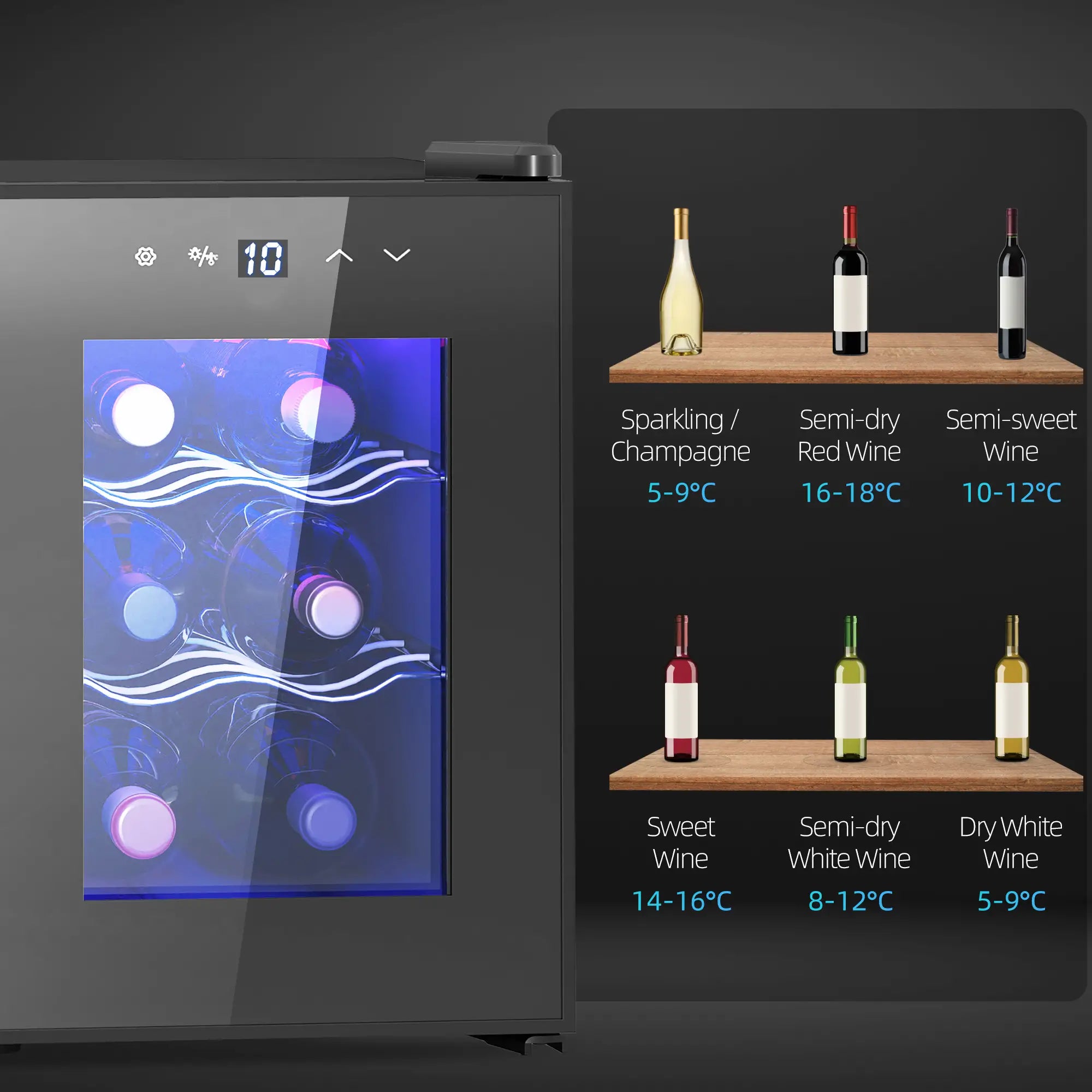 6-Bottle Countertop Wine Fridge – 8–18°C Touch Control Wine Cooler with UV Glass Door & Low Noise Operation, Black
