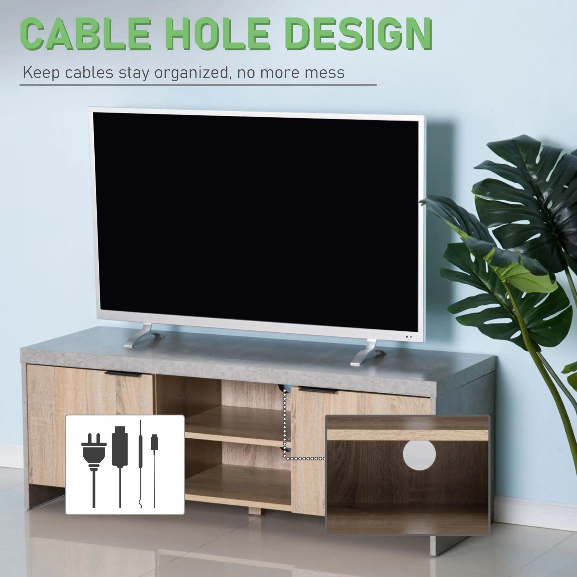 TV Stand for TVs up to 55" – Grey TV Unit with 2 Doors & Open Shelves, Modern Entertainment Cabinet (120cm)