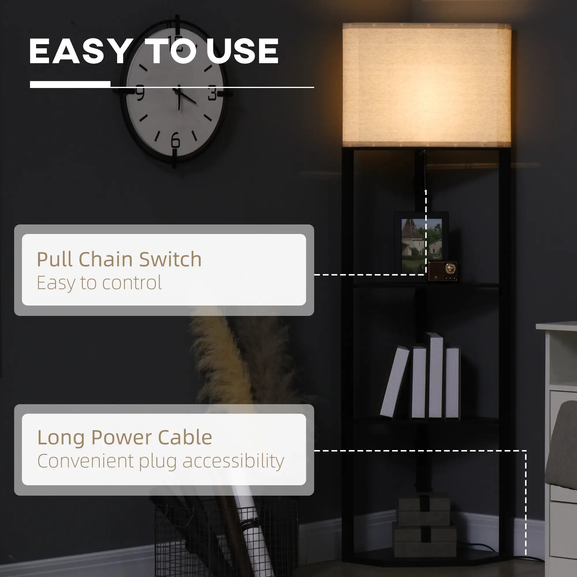 Corner Shelf Floor Lamp with Chain Switch