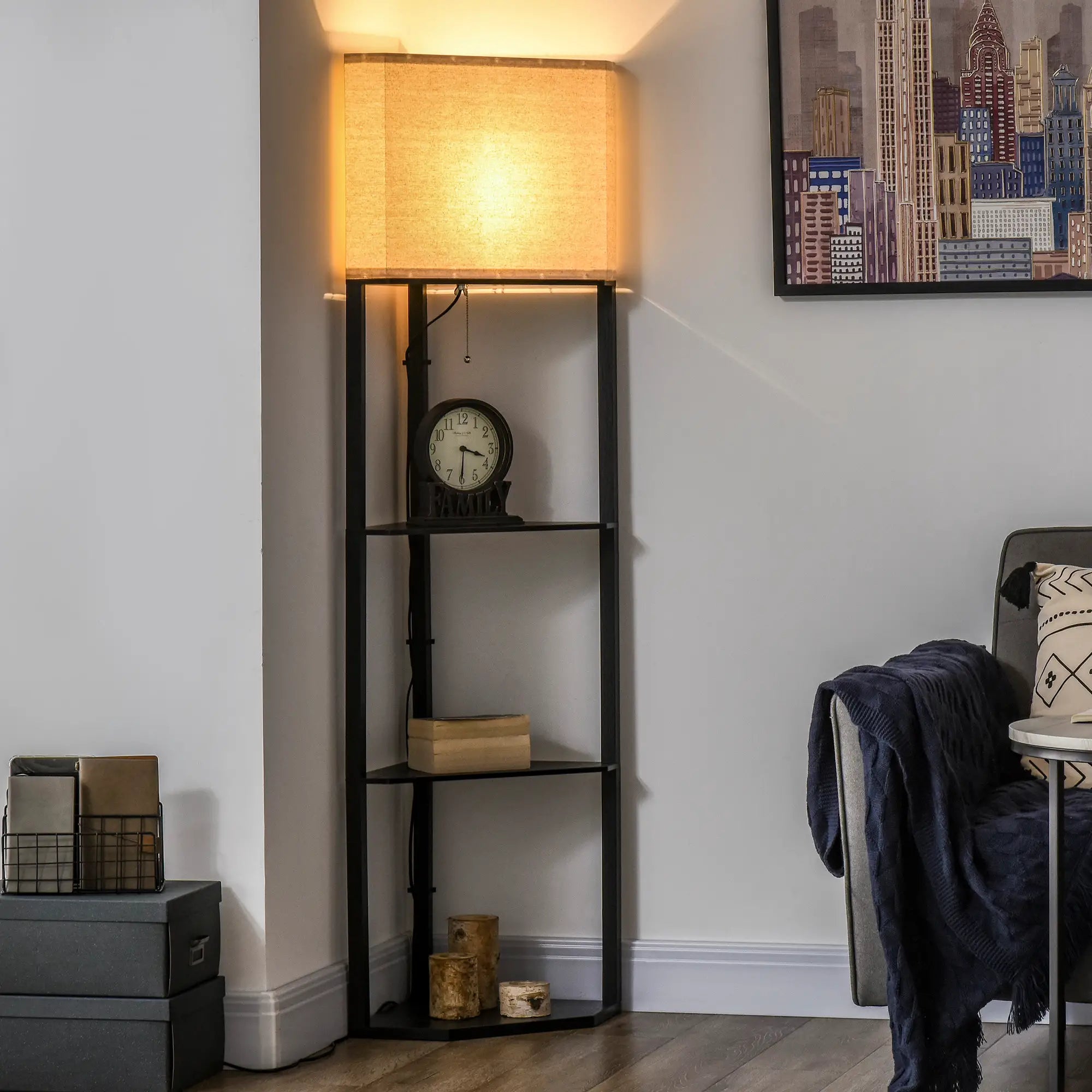 Corner Shelf Floor Lamp with Chain Switch