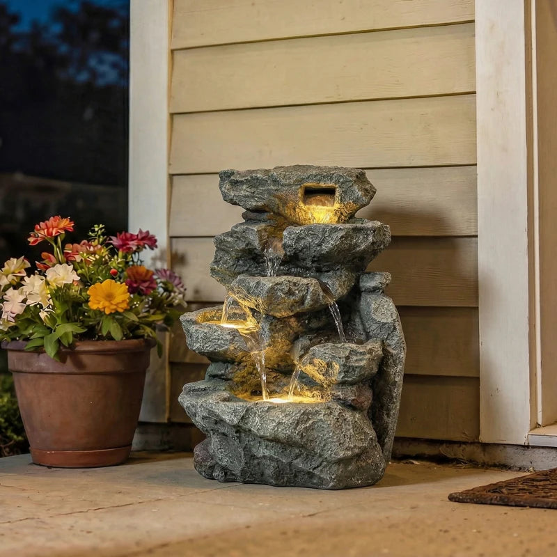 Outdoor Fountain with 6-Tier Rock Design