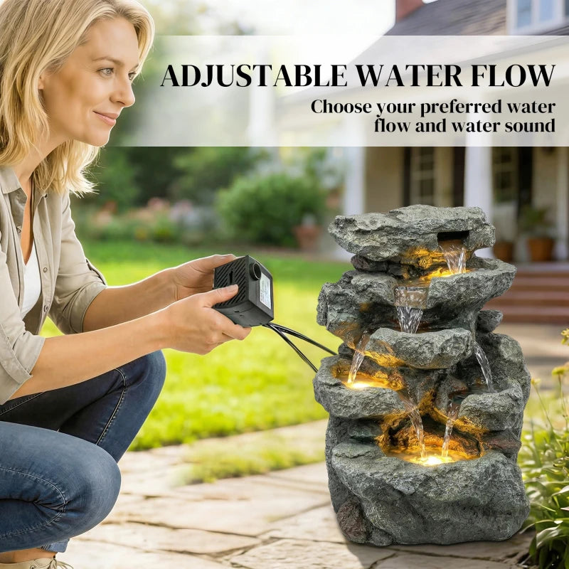 Outdoor Fountain with 6-Tier Rock Design