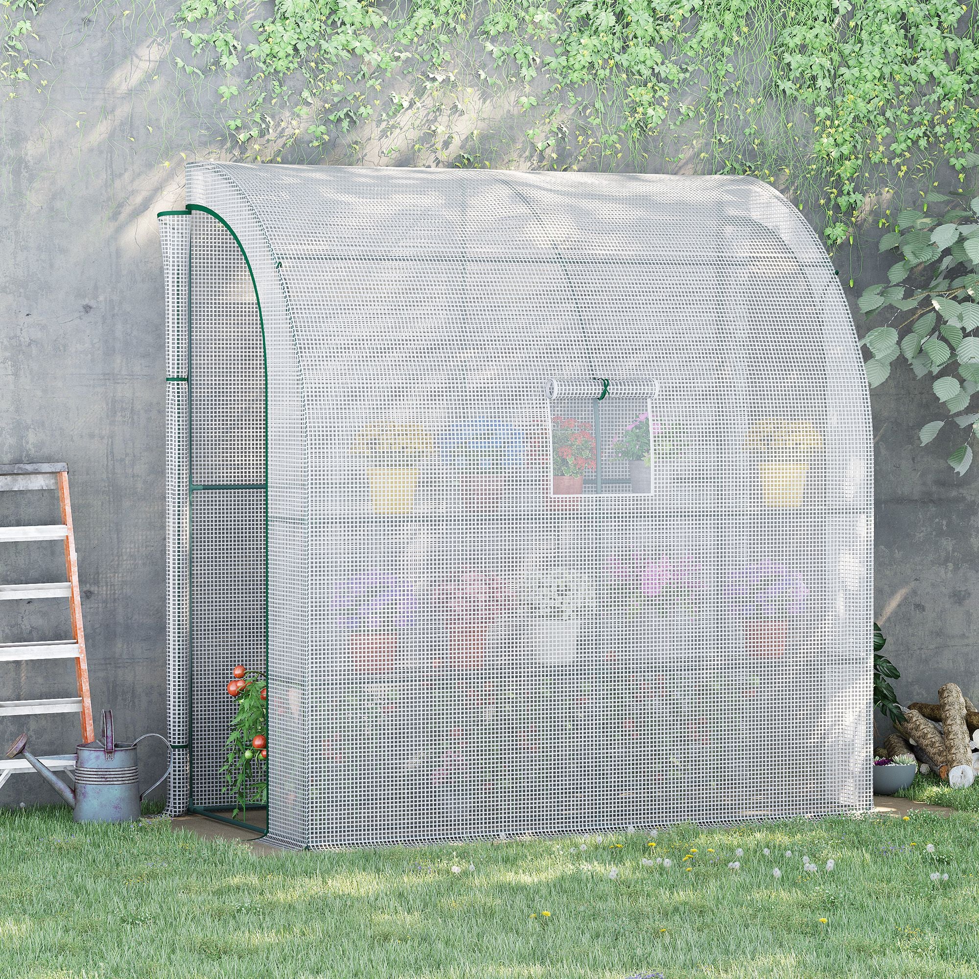 Walk-In Lean-To Wall Greenhouse with Shelves