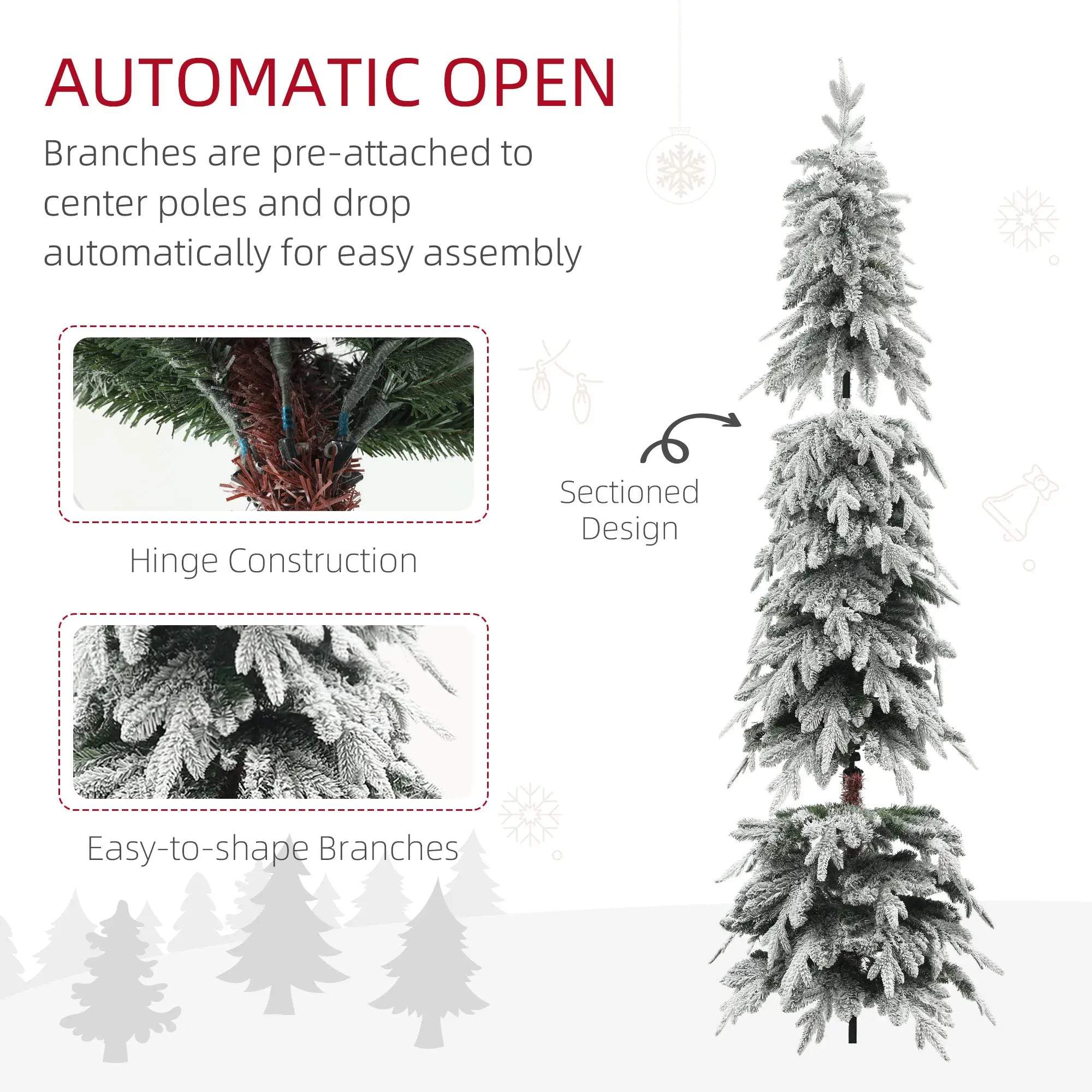 7ft Snow-Covered Pencil Christmas Tree – Unlit Artificial Tree with 800 Tips & Metal Stand