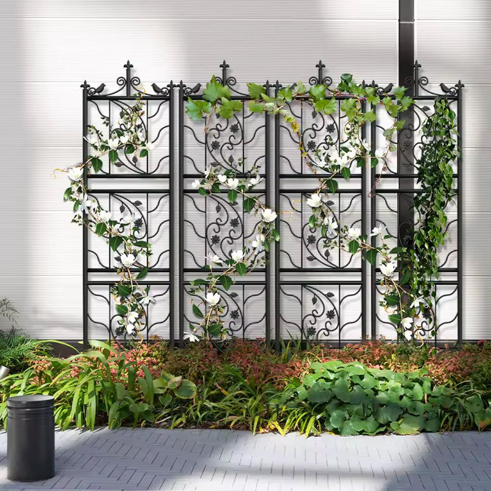 71" Garden Trellis – Decorative Black Metal Lattice Panel for Outdoor Climbing Plants