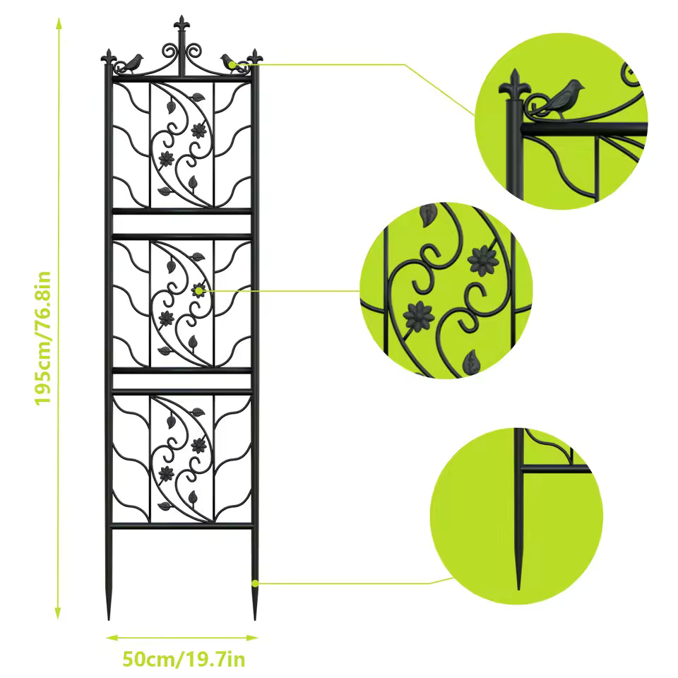 71" Garden Trellis – Decorative Black Metal Lattice Panel for Outdoor Climbing Plants