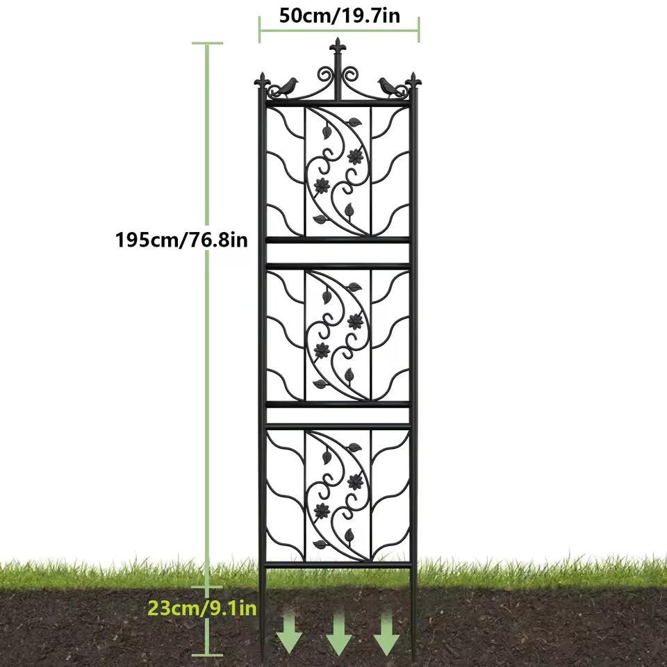 71" Garden Trellis – Decorative Black Metal Lattice Panel for Outdoor Climbing Plants