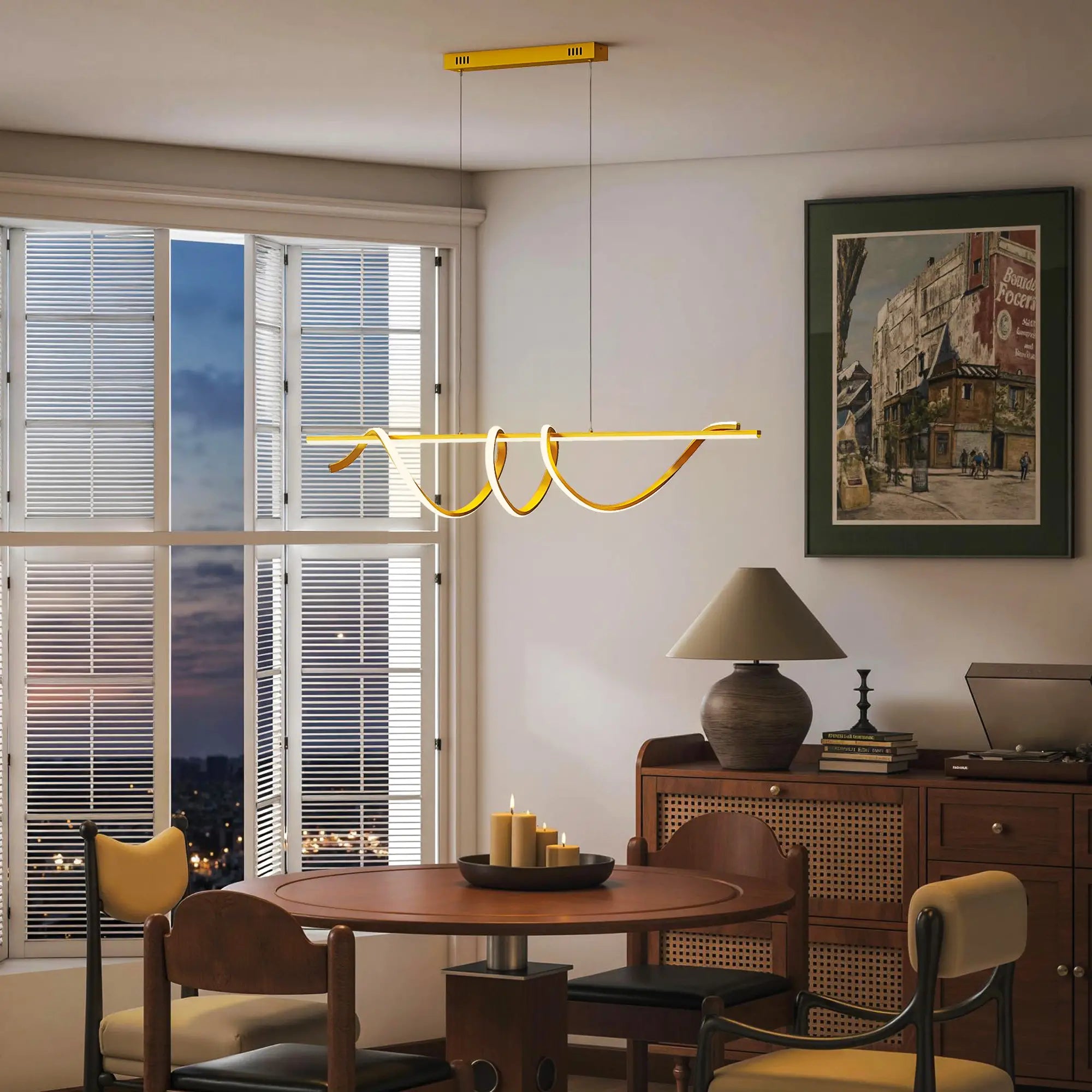 Modern LED Pendant Light with 3 Colour Temperatures – Gold Tone, Adjustable Height, 45W, 3500 Lumens, 120 cm
