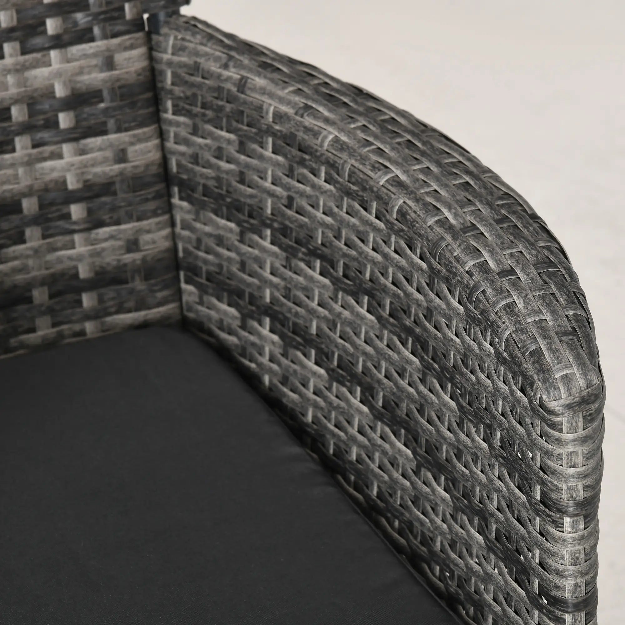 3 Piece Rattan Bistro Set with Cushions, 2 Chairs & 2-Tier Glass Coffee Table, Outdoor Wicker Garden Furniture for Patio & Balcony – Mixed Grey