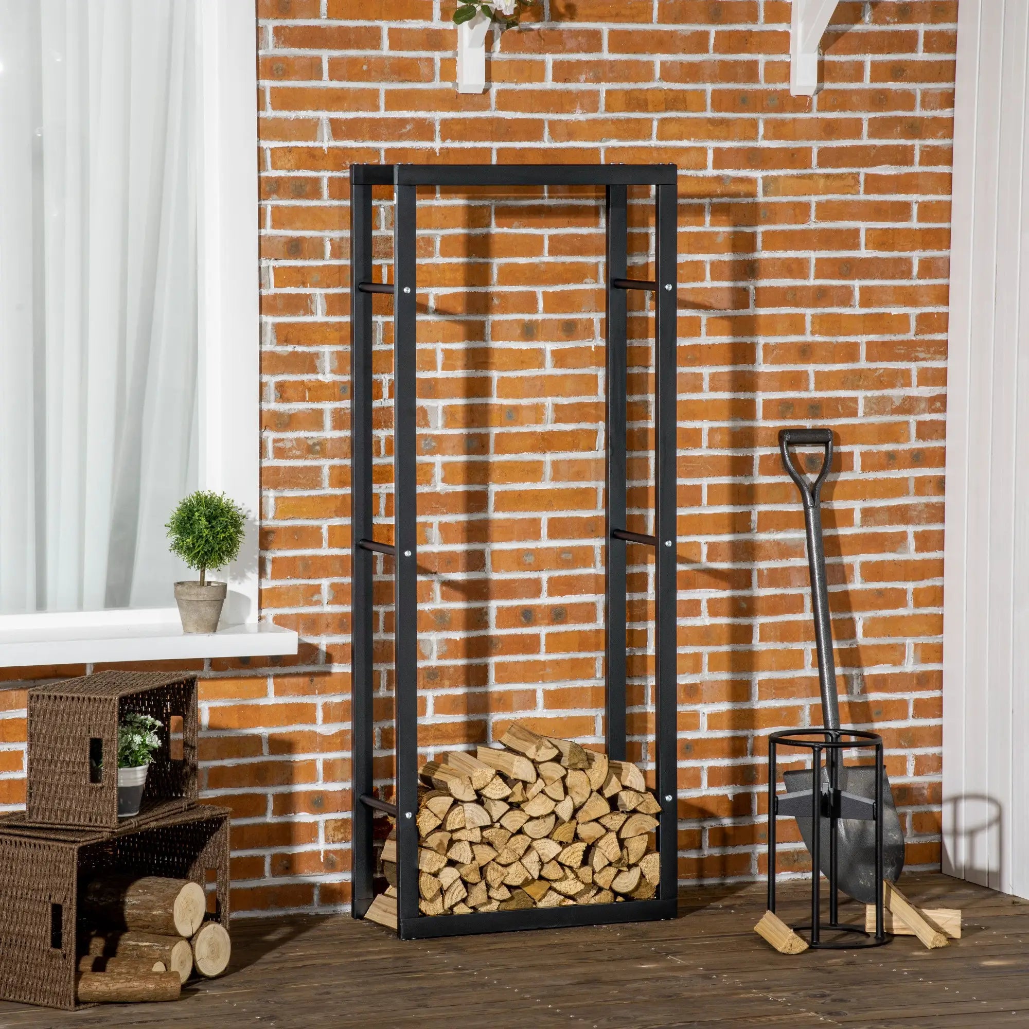 Tall Metal Firewood Log Holder Rack
