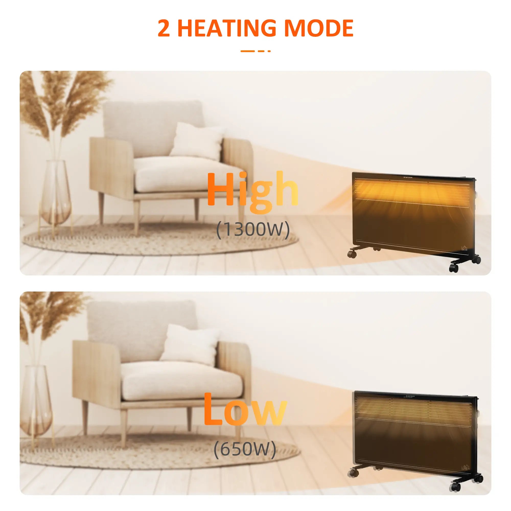 2-in-1 1300W Electric Heater - Freestanding or Wall-Mounted