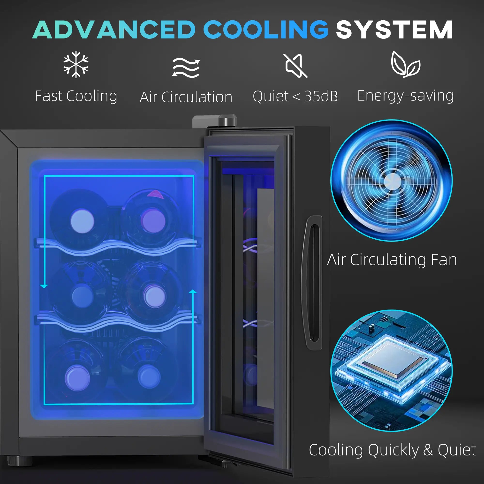 6-Bottle Countertop Wine Fridge – 8–18°C Touch Control Wine Cooler with UV Glass Door & Low Noise Operation, Black