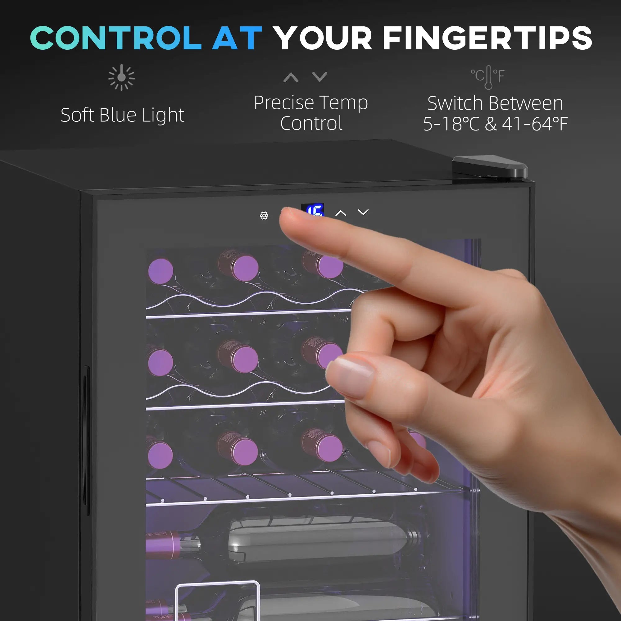 16-Bottle Wine Cooler Fridge 42L – Freestanding Wine Chiller with Touch Control & Adjustable Temperature, Black