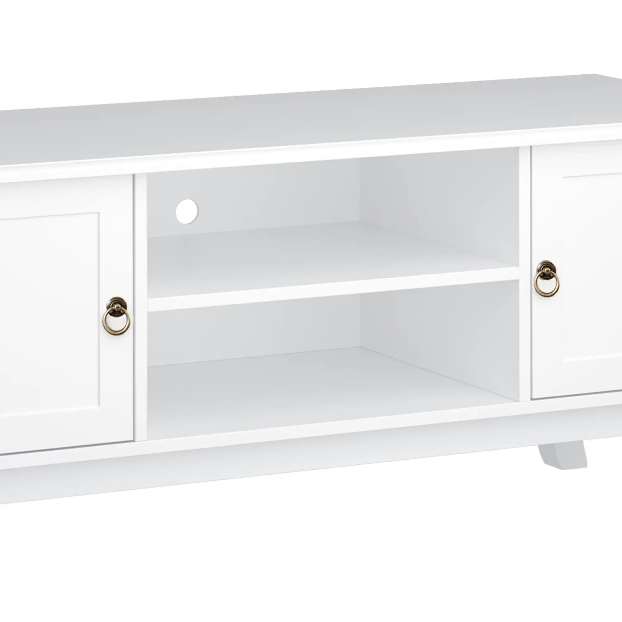 White TV Unit for TVs up to 55" – Modern TV Cabinet with 2 Doors, Open Shelves & Cable Management, 120cm Entertainment Unit