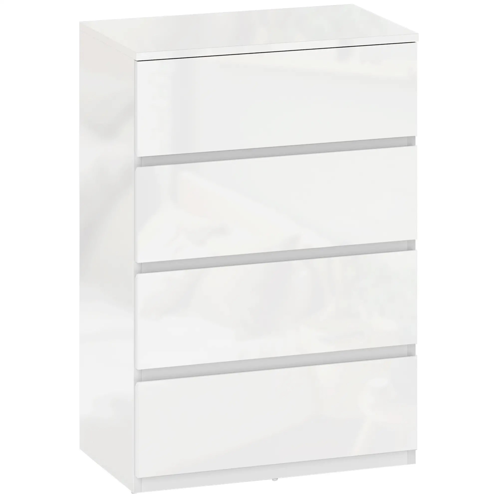 High Gloss Chest of Drawers – 4 Drawer Modern Storage Dresser for Bedroom & Living Room, White, 80 cm