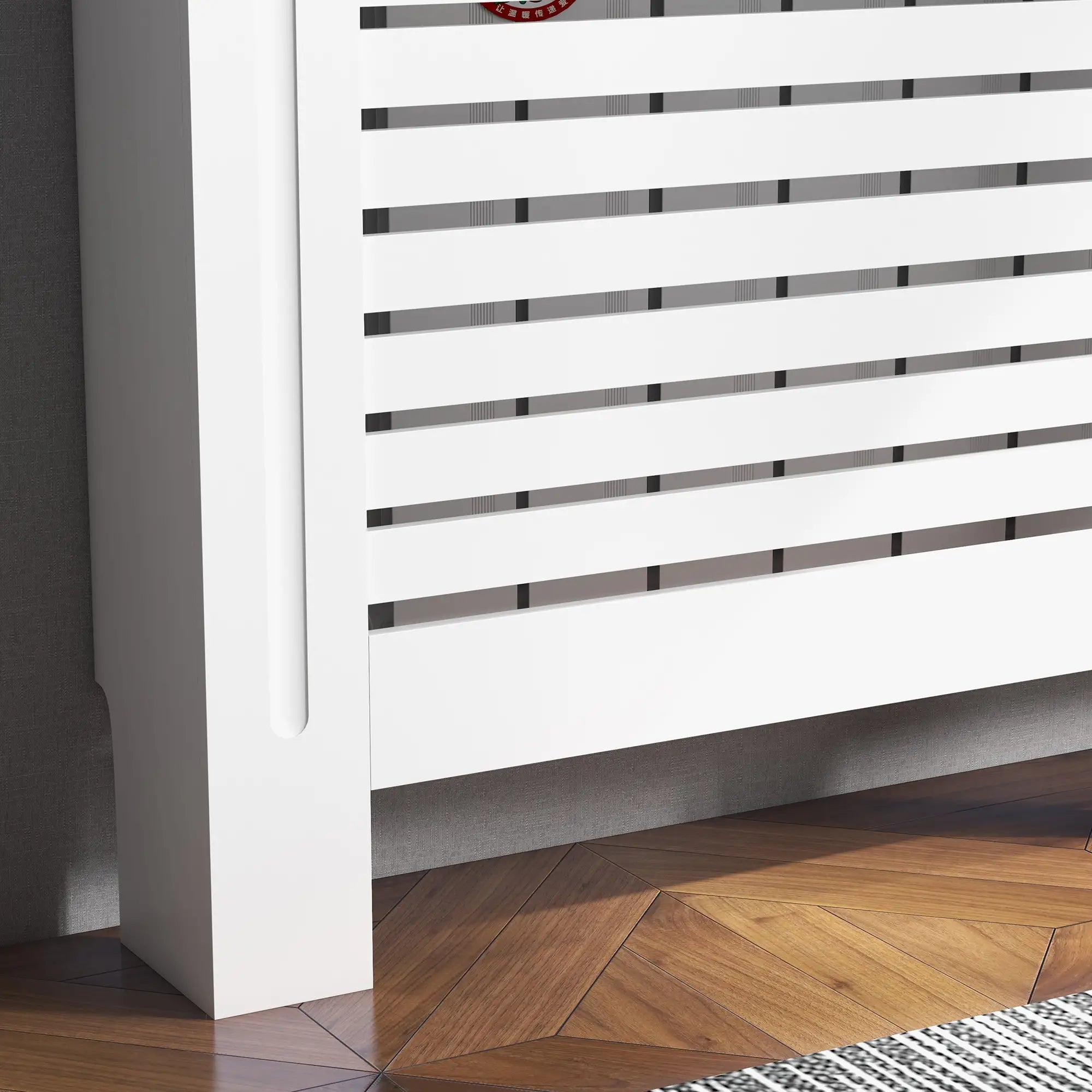 Radiator Cover Cabinet with Top Shelf – Modern MDF White Painted Heater Cover with Horizontal Slats, 152 x 19 x 81 cm