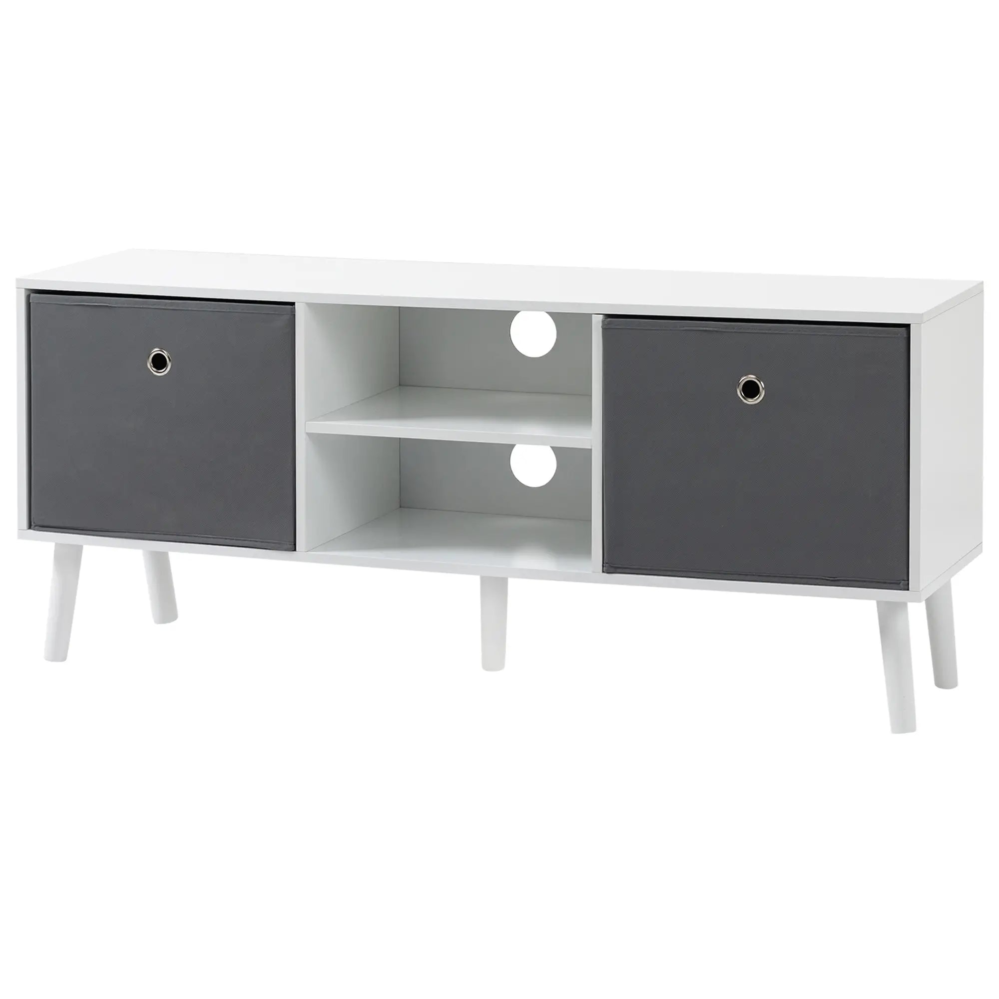 TV Stand for TVs up to 50 – White TV Cabinet with Foldable Drawers & Open Shelves, Modern Entertainment Unit