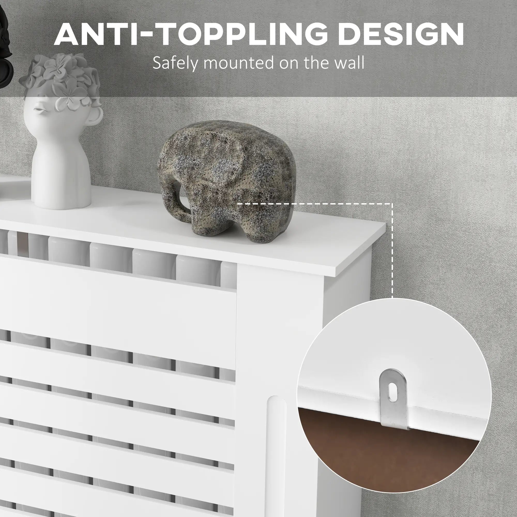 Radiator Cover Cabinet with Top Shelf – Modern MDF White Painted Heater Cover with Horizontal Slats, 152 x 19 x 81 cm