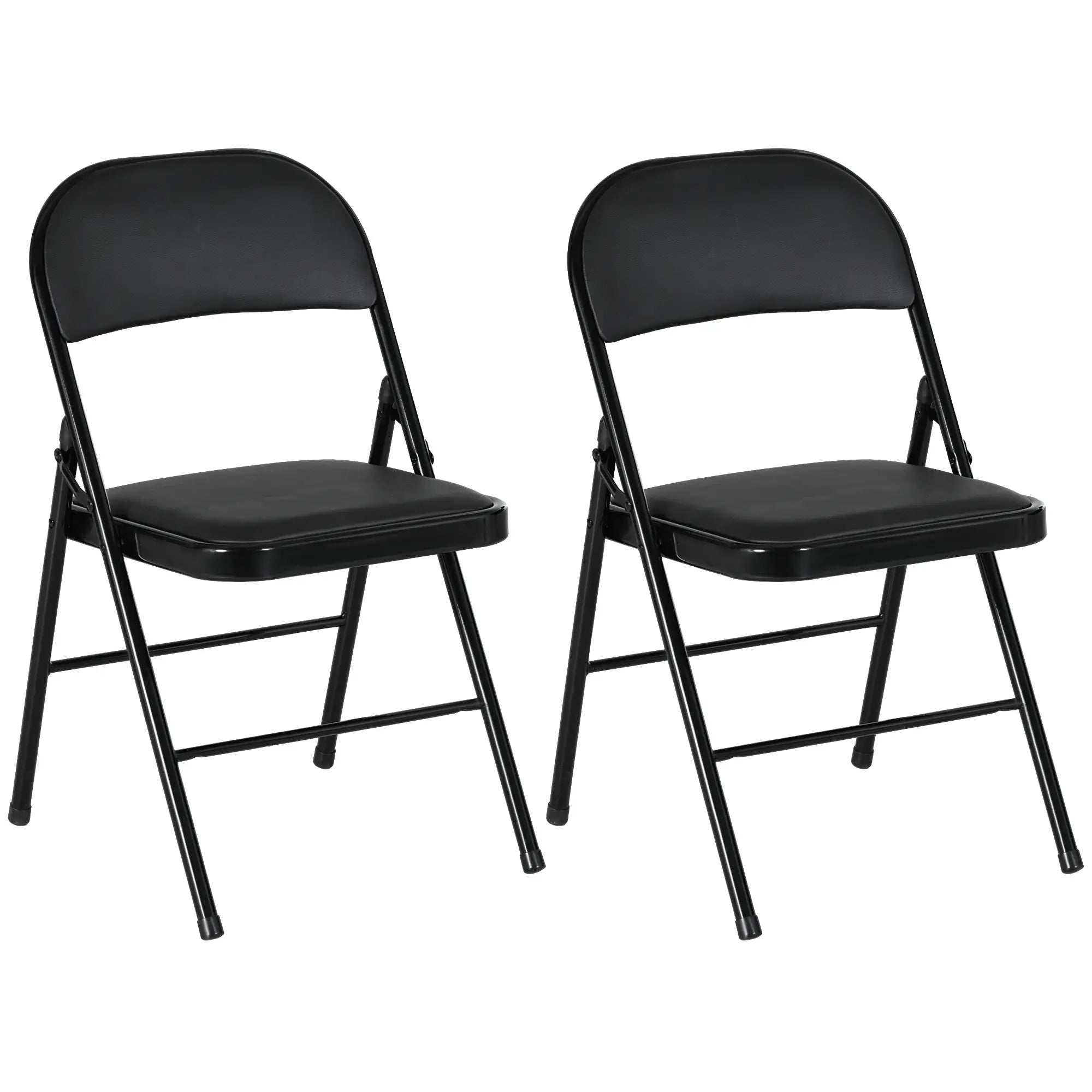 Set of 2 Cushioned Folding Chairs – Black Foldable Steel Frame Chairs with Padded Seat & Back